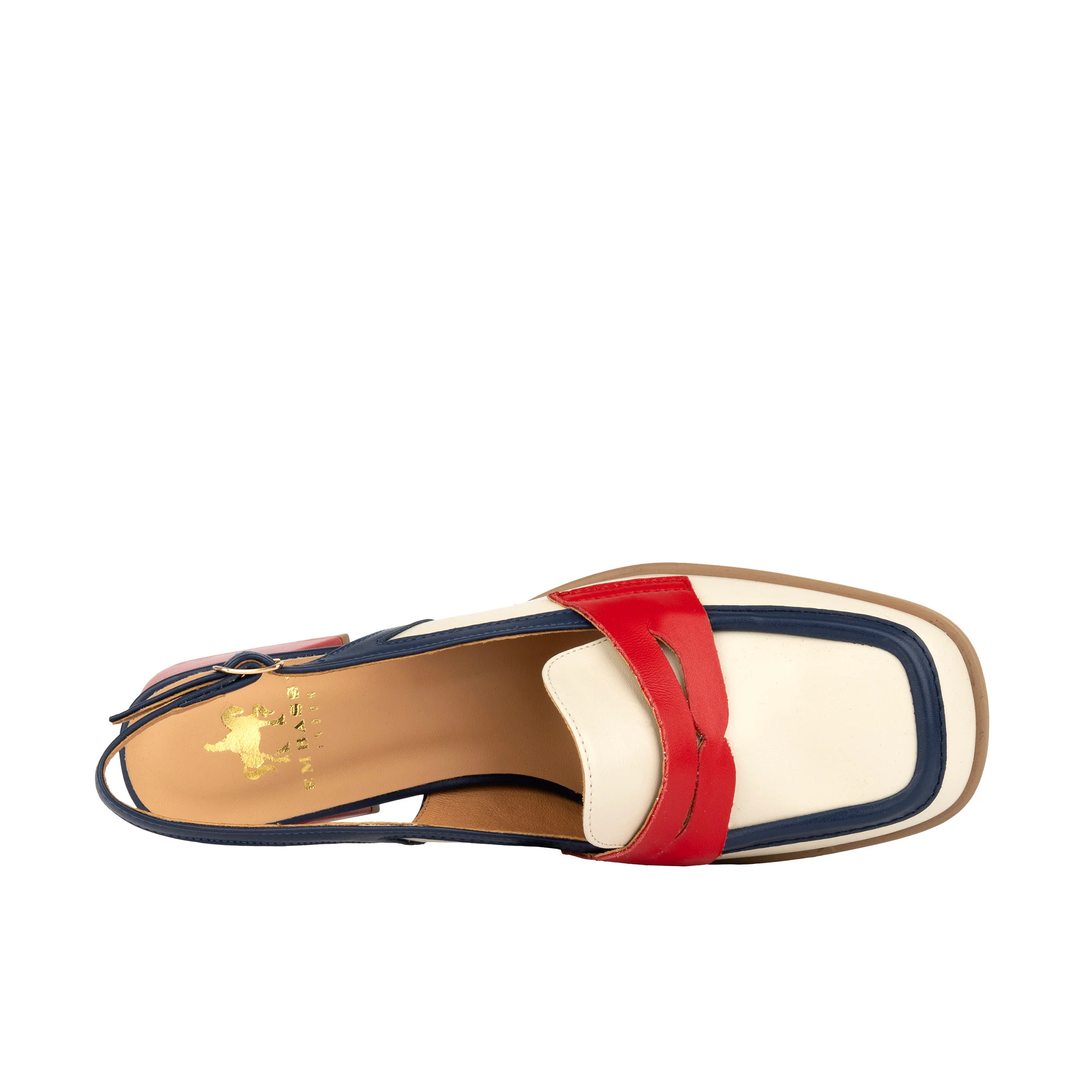 Diana - Cream & Red & Blue - Women's block heel slingback leather pump - Image 7
