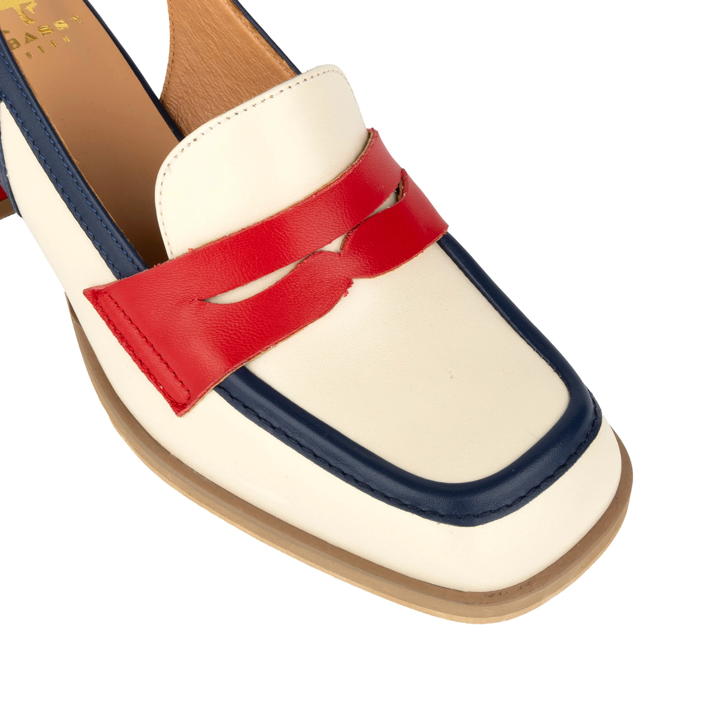 Diana - Cream & Red & Blue - Women's block heel slingback leather pump - Image 8