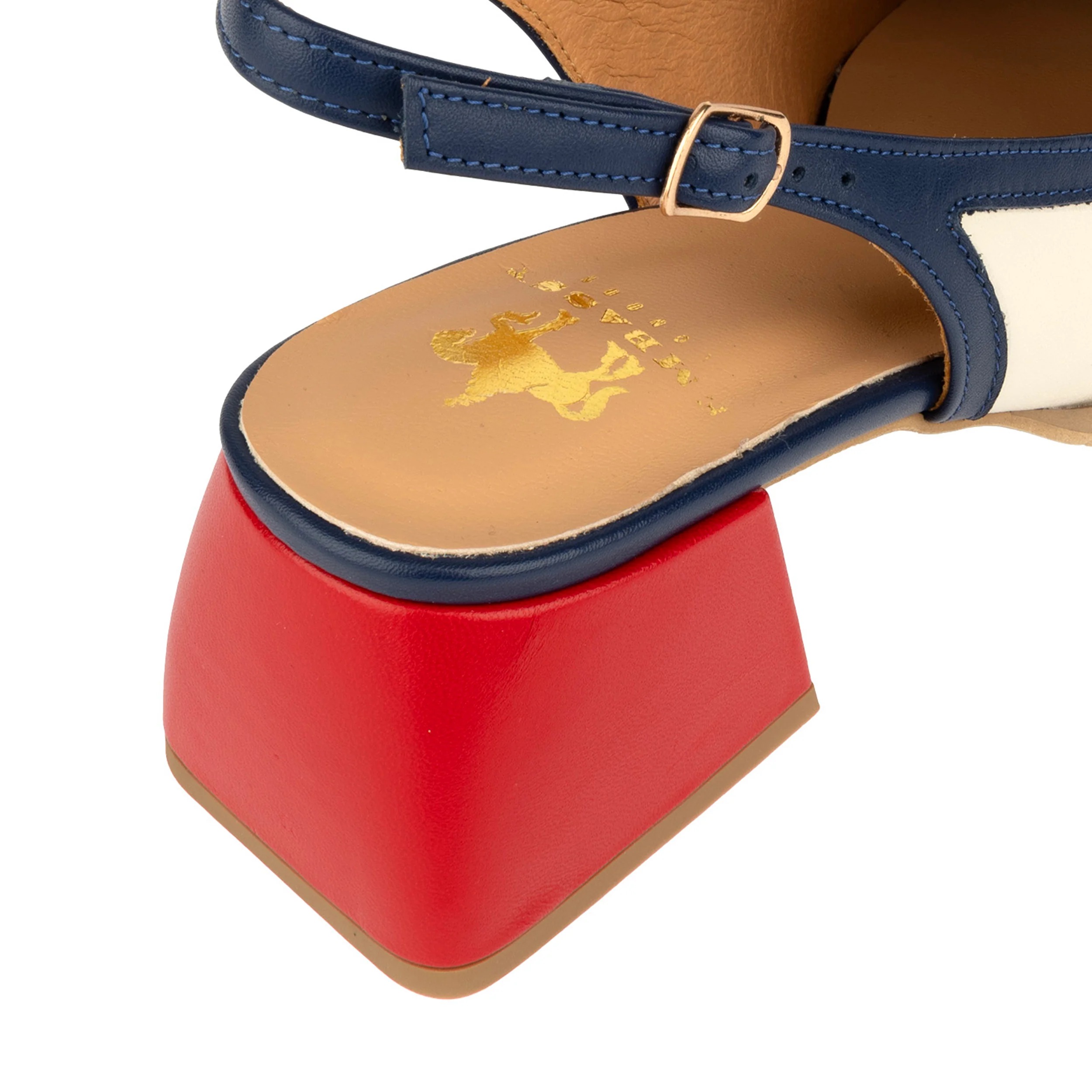 Diana - Cream & Red & Blue - Women's block heel slingback leather pump - Image 9