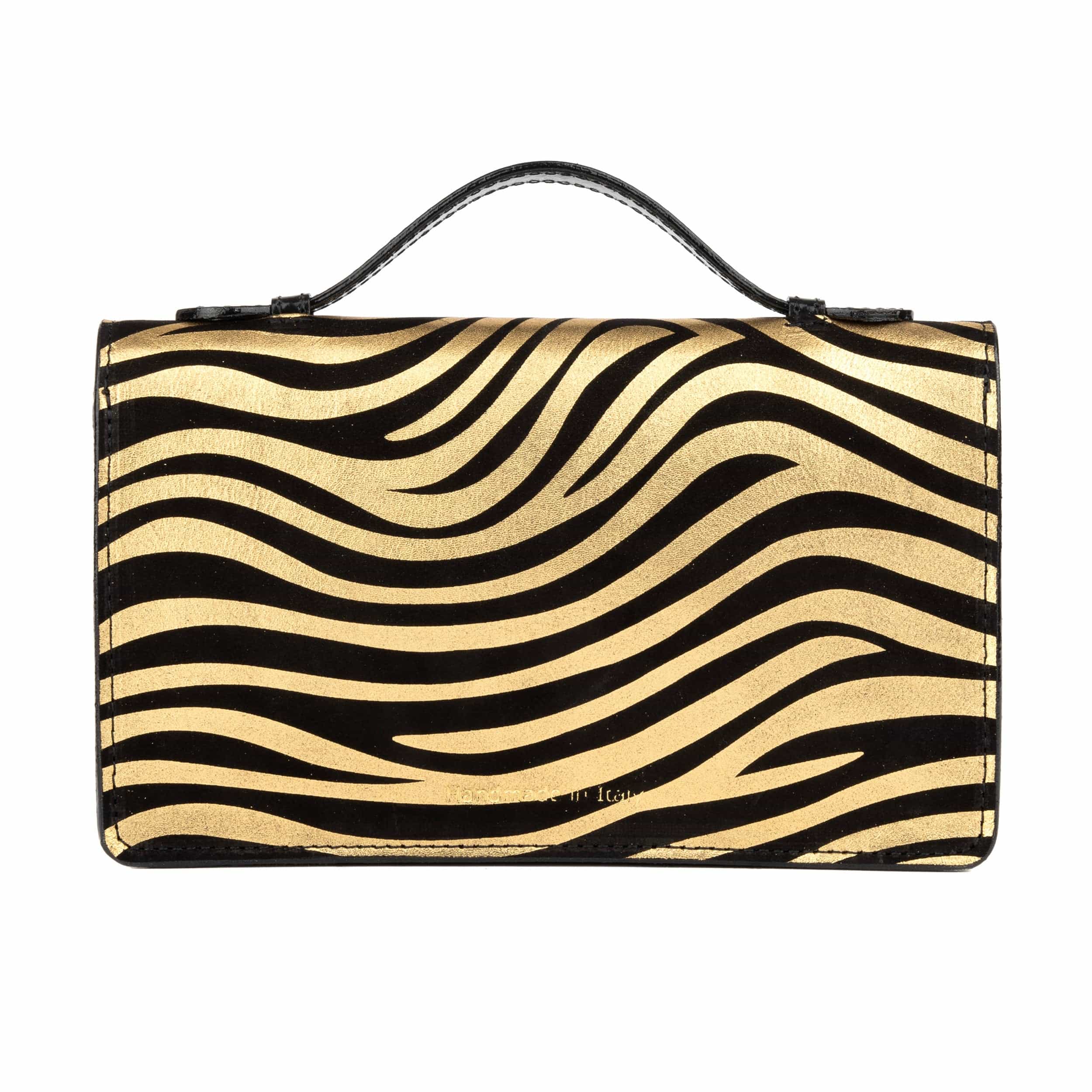 Envy - Black & Gold Stripes - Women's leather flap clutch bag with strap - Image 3