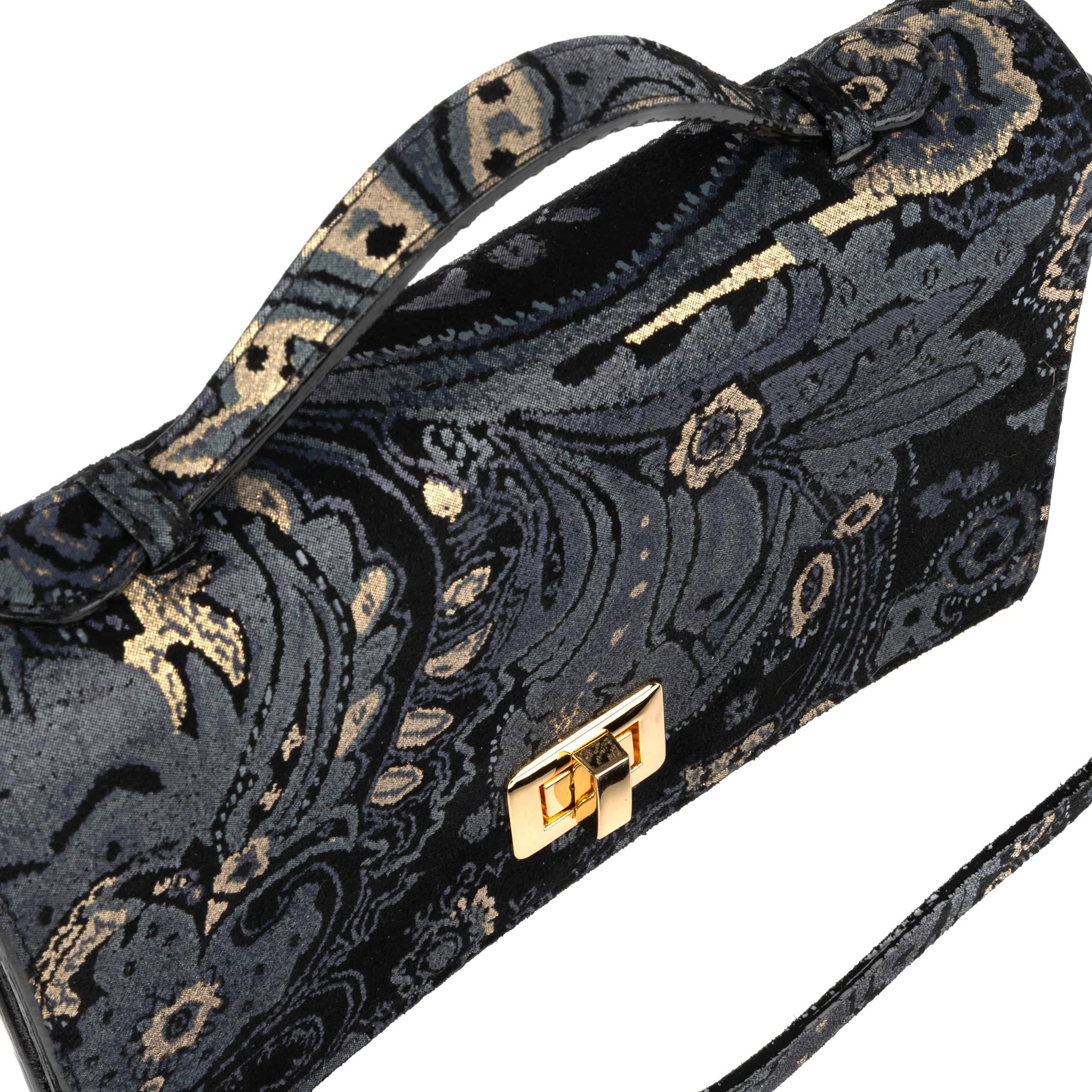 Envy - Black & Grey & Gold - Women's leather flap clutch bag with strap - Image 6