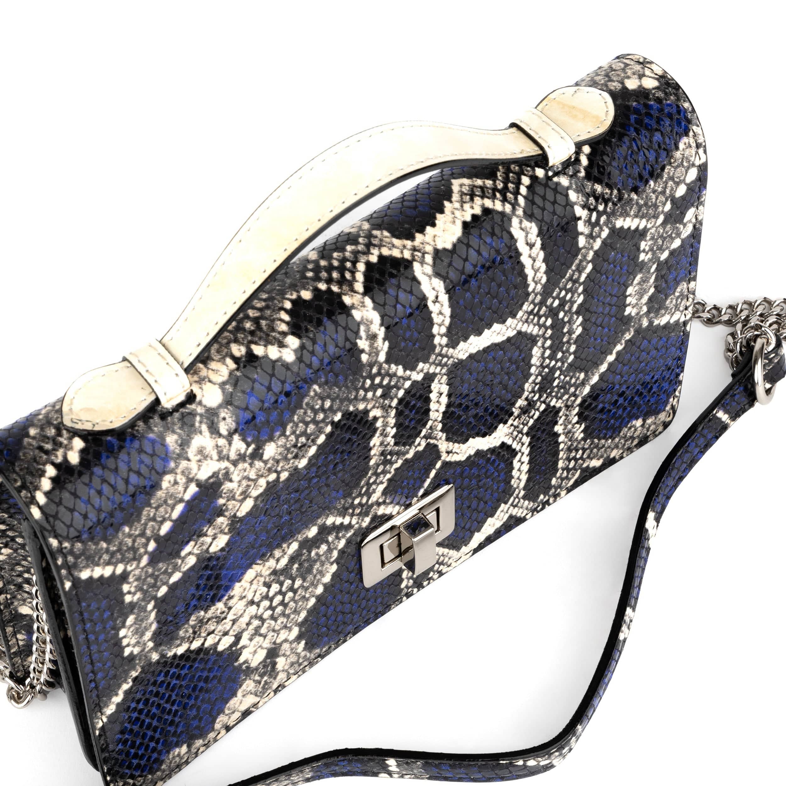 Envy - Blue Snake - Women's leather flap clutch bag with strap - Image 5