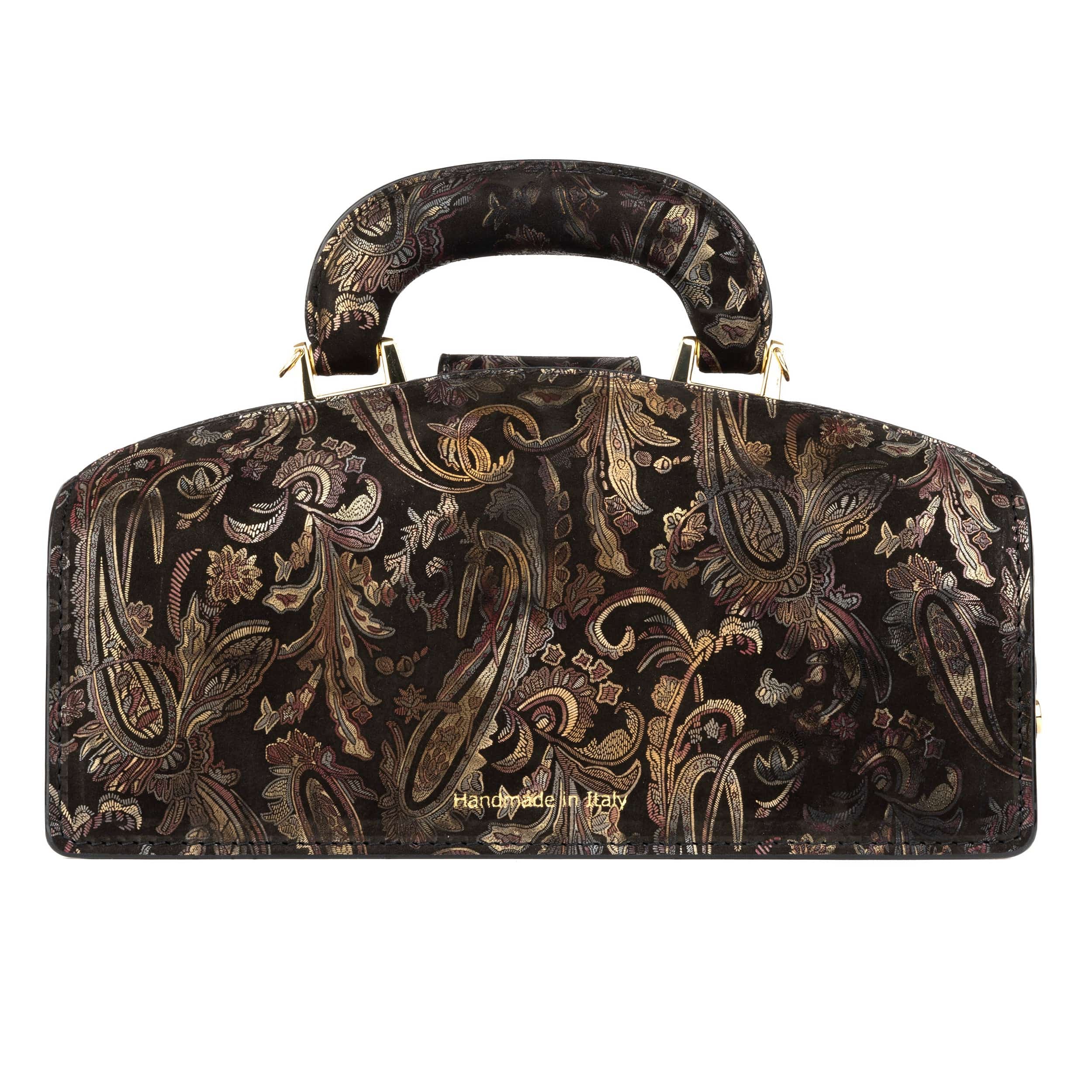 Gazelle - Black & Gold & Burgundy - Women’s patent leather top handle & crossbody bag - Image 3