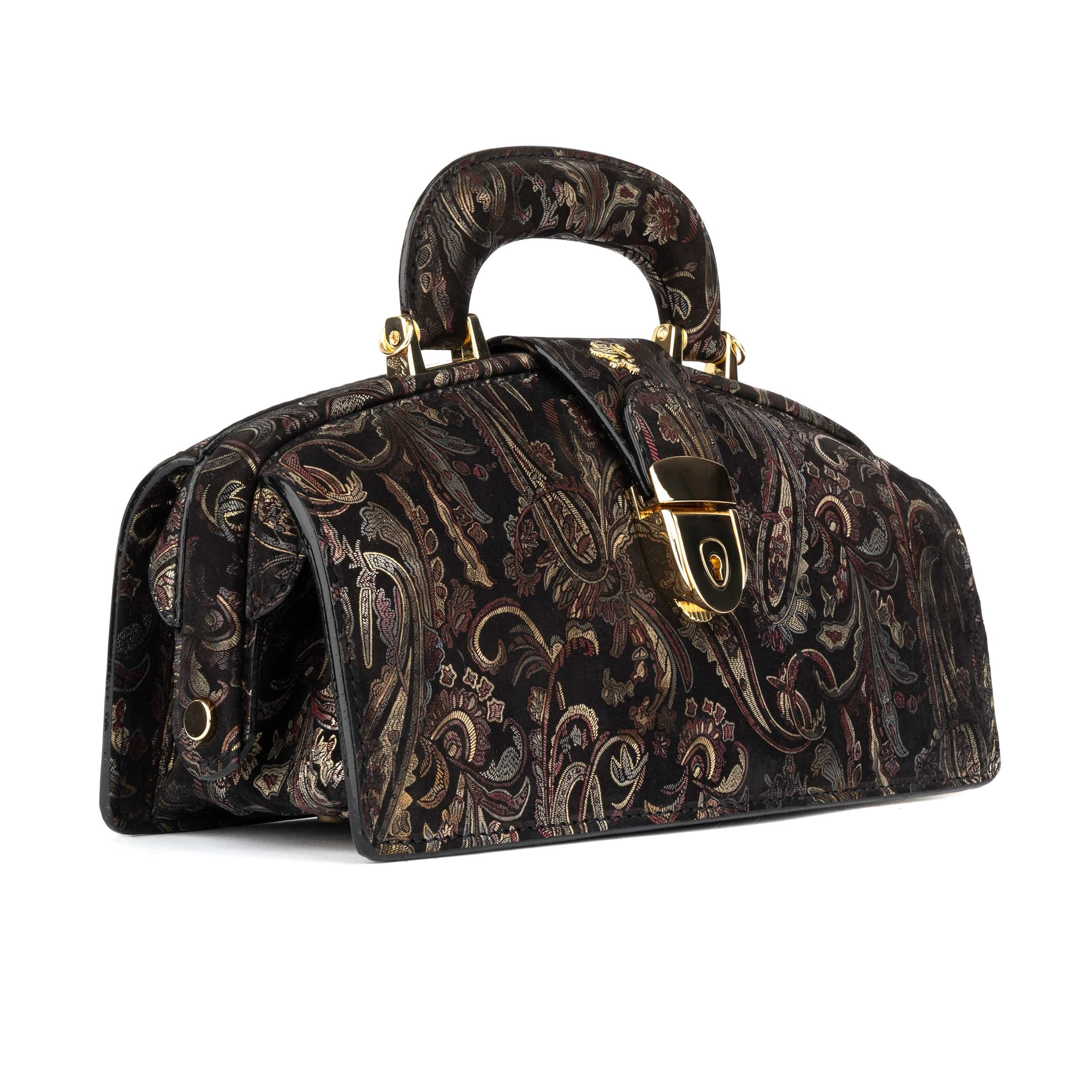 Gazelle - Black & Gold & Burgundy - Women’s patent leather top handle & crossbody bag - Image 4