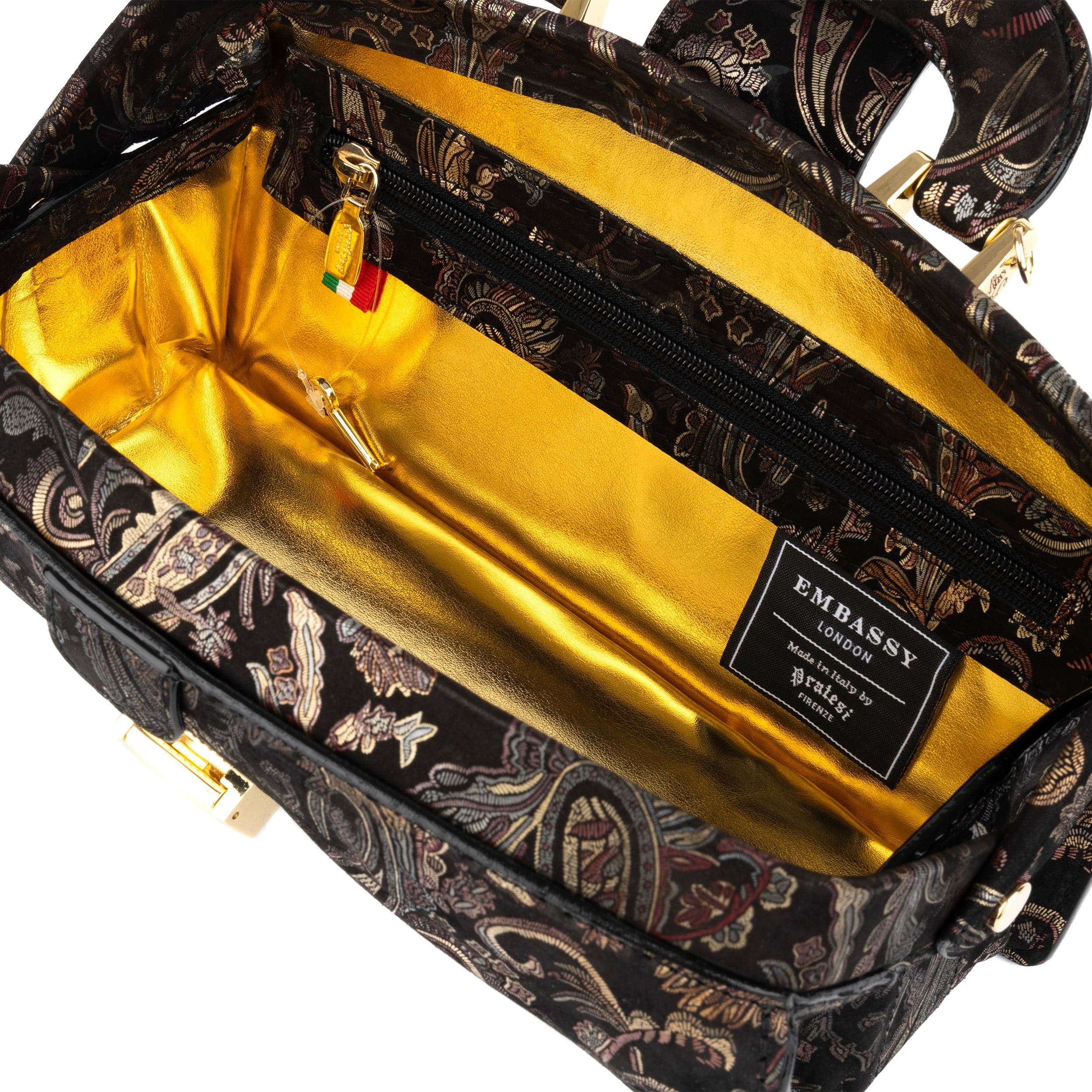 Gazelle - Black & Gold & Burgundy - Women’s patent leather top handle & crossbody bag - Image 8