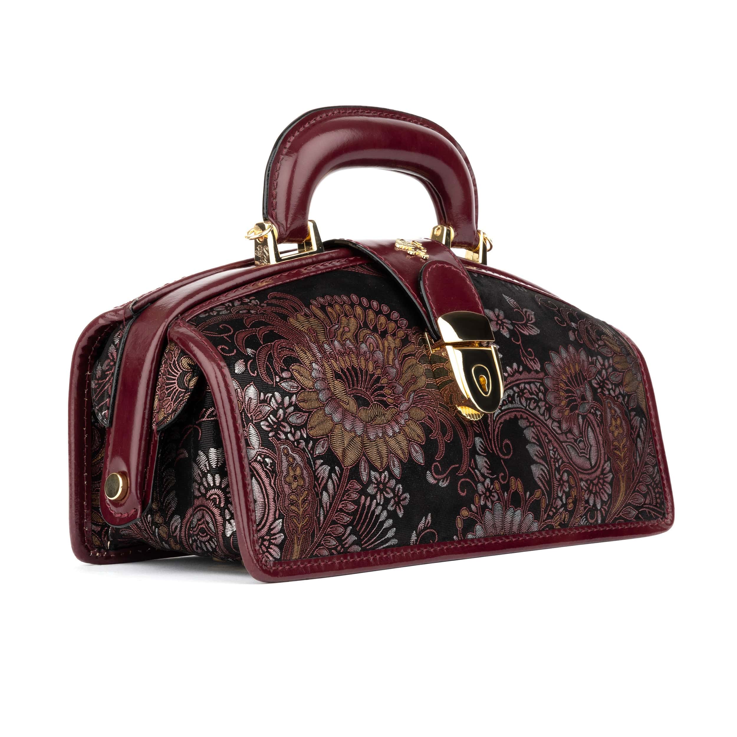 Gazelle - Floral & Burgundy - Women’s patent leather top handle & crossbody bag - Image 4