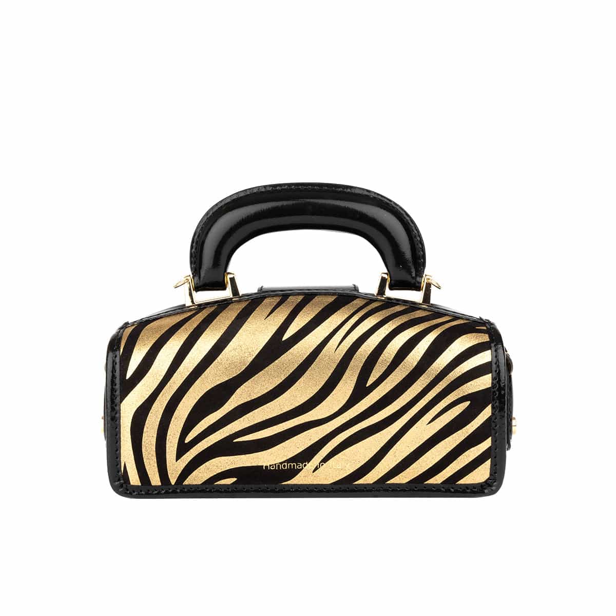 Gazelle Mini - Black & Gold Stripes - Women’s mini leather top handle & crossbody bag - Image 3
