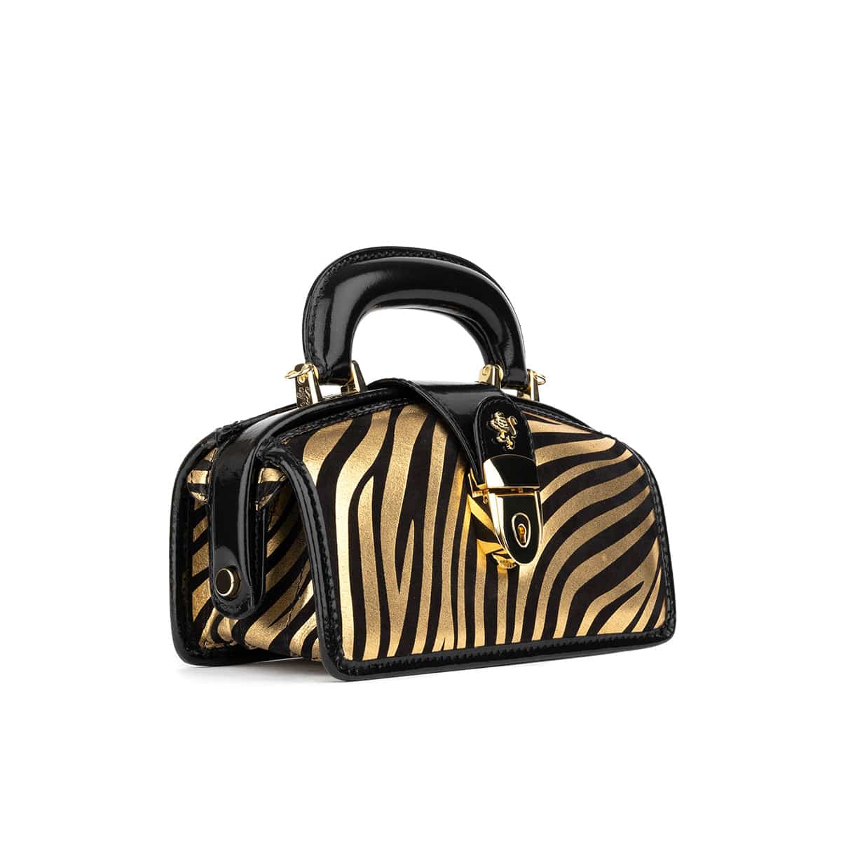 Gazelle Mini - Black & Gold Stripes - Women’s mini leather top handle & crossbody bag - Image 4