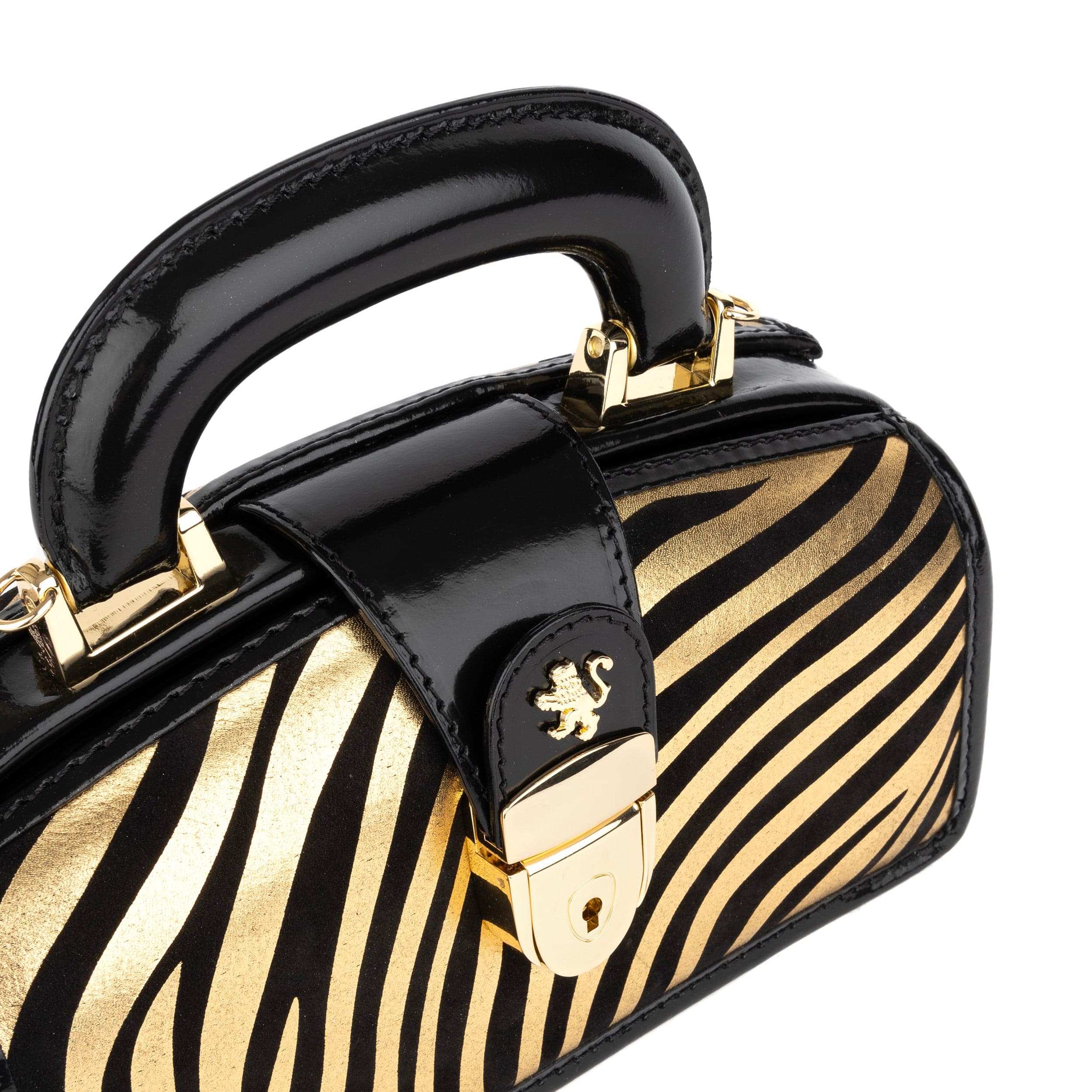 Gazelle Mini - Black & Gold Stripes - Women’s mini leather top handle & crossbody bag - Image 5