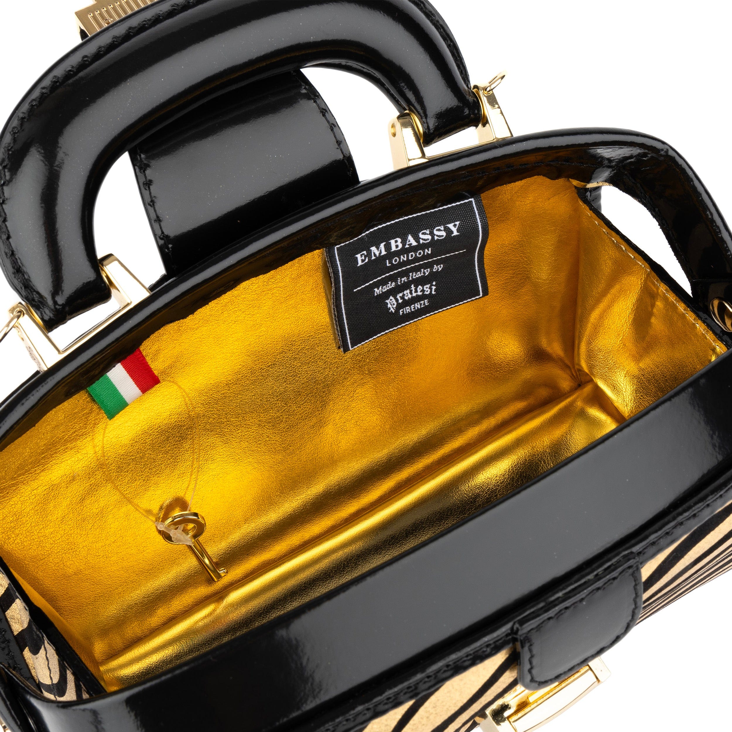 Gazelle Mini - Black & Gold Stripes - Women’s mini leather top handle & crossbody bag - Image 6