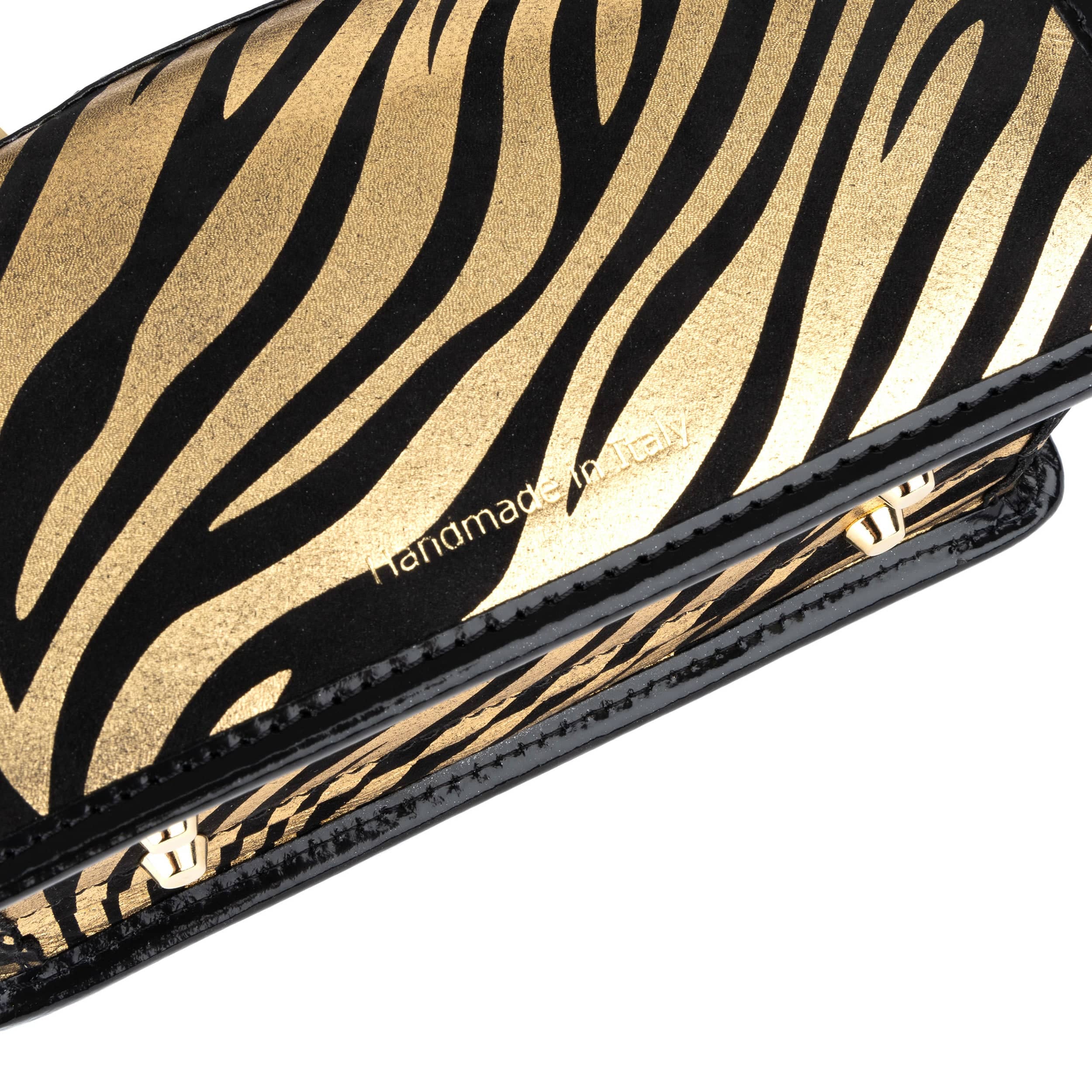 Gazelle Mini - Black & Gold Stripes - Women’s mini leather top handle & crossbody bag - Image 8