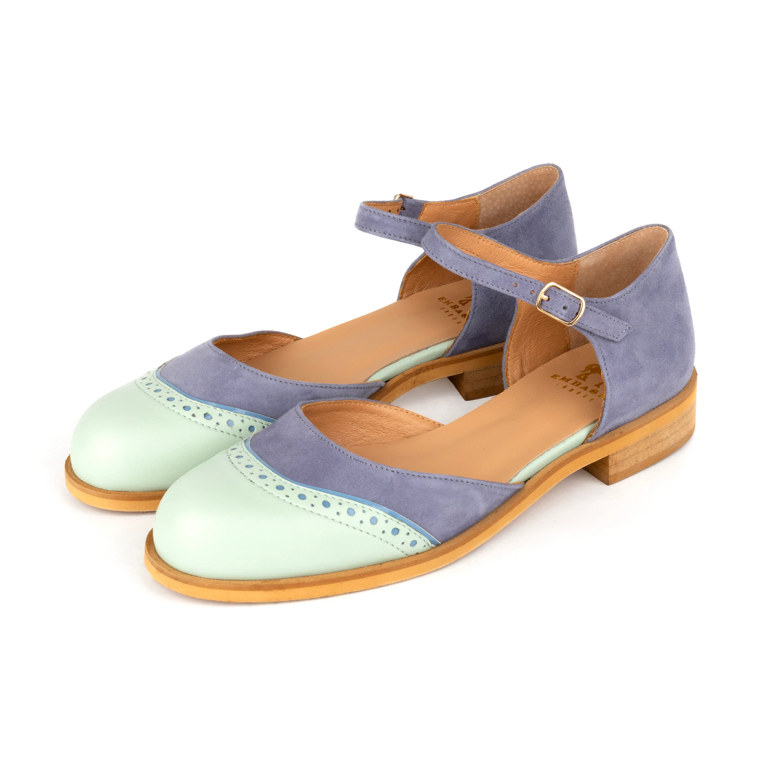 Gigot - Blue & Mint - Women's Closed Heel Round-Toe Leather Flat Sandal - Image 10
