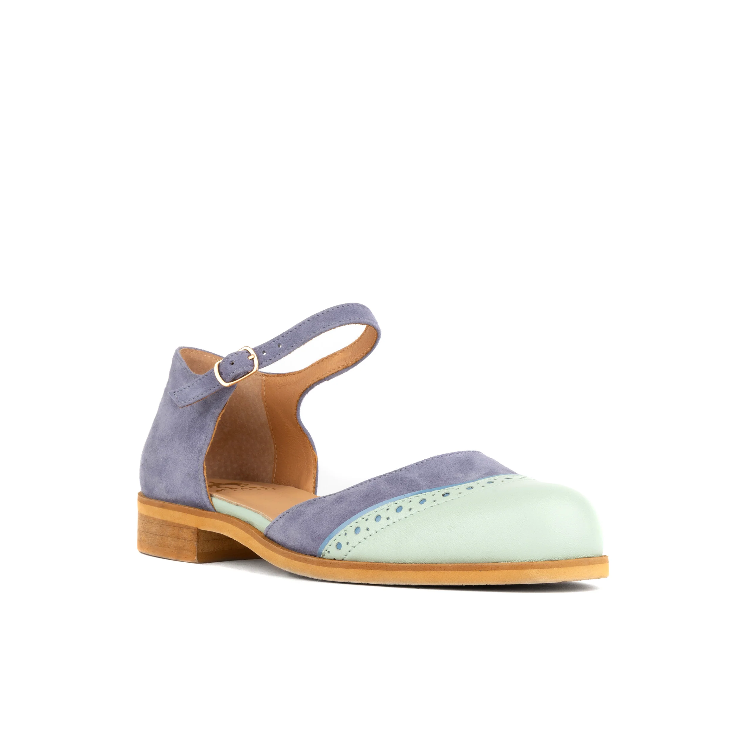 Gigot - Blue & Mint - Women's Closed Heel Round-Toe Leather Flat Sandal - Image 3
