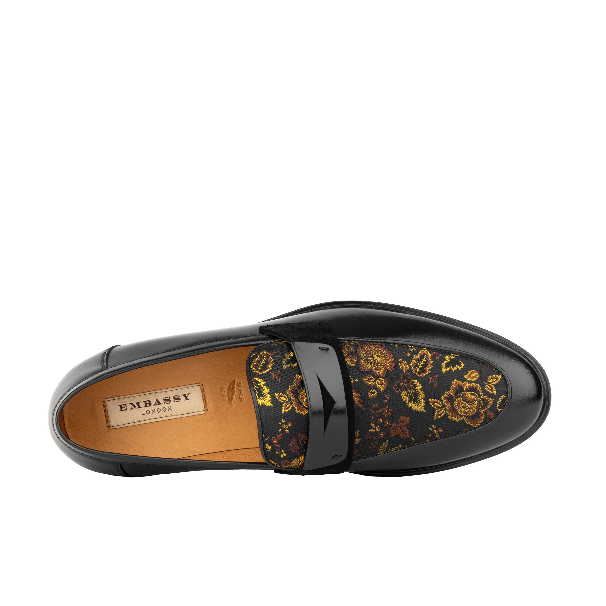 Gosselin - Black & Yellow Flowers - Men's leather loafer with jaquard details - Image 6