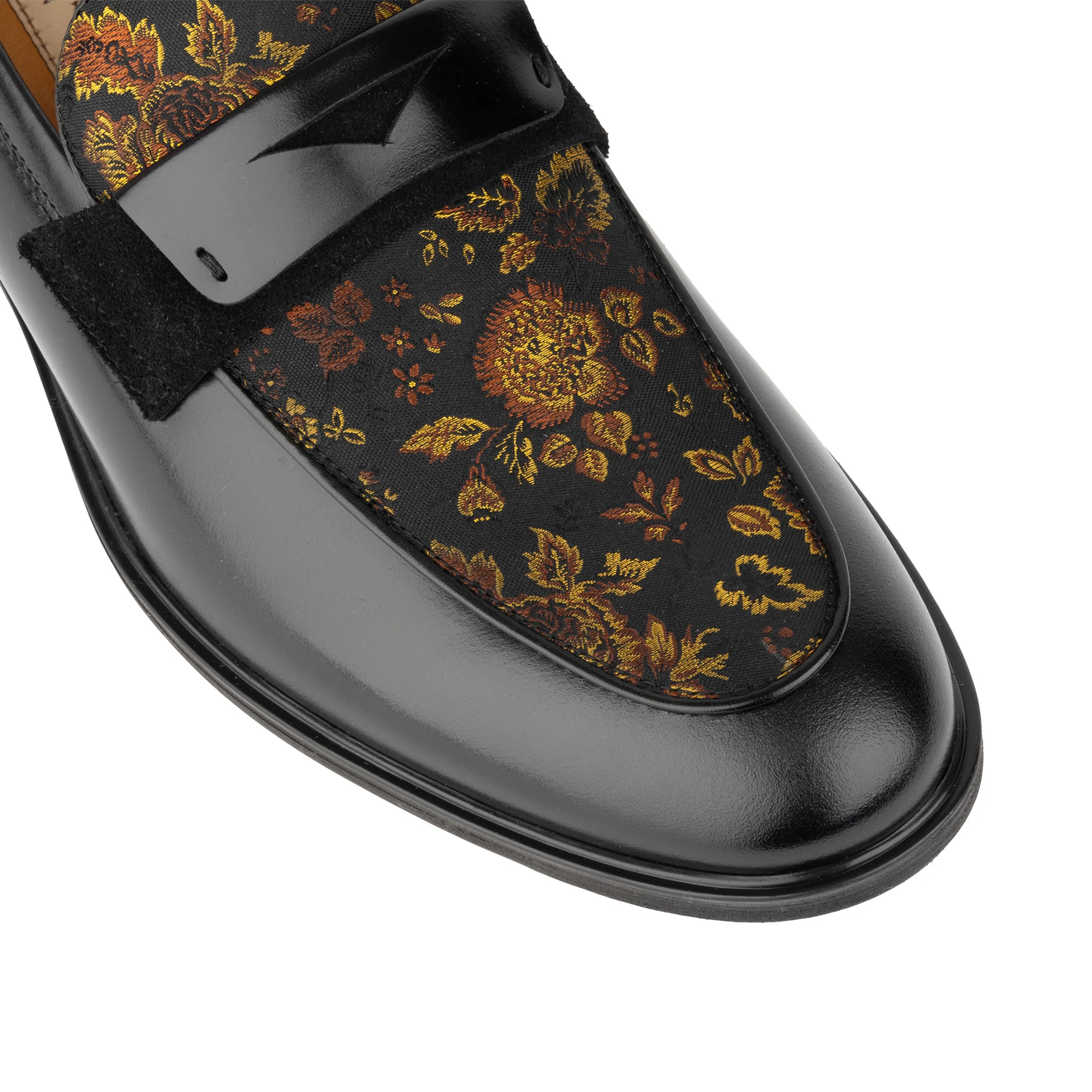 Gosselin - Black & Yellow Flowers - Men's leather loafer with jaquard details - Image 7