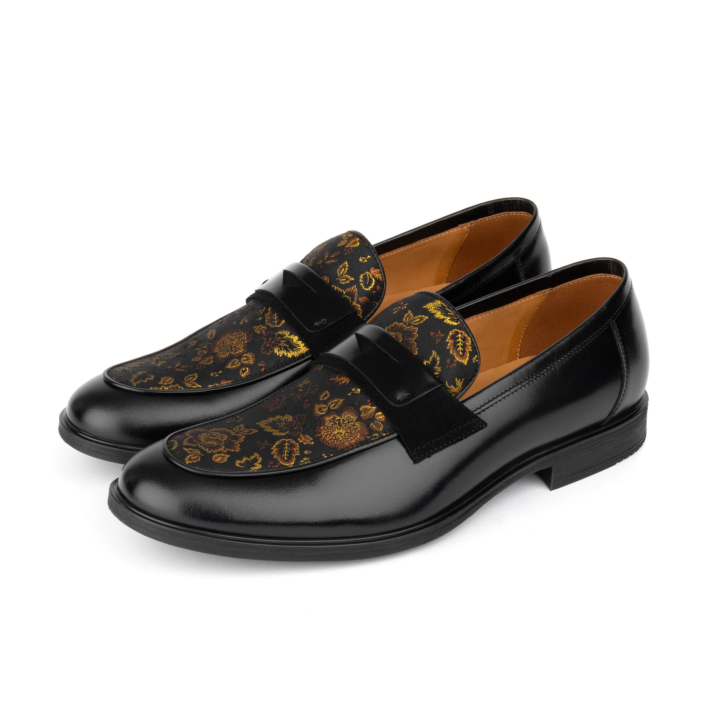 Gosselin - Black & Yellow Flowers - Men's leather loafer with jaquard details - Image 9