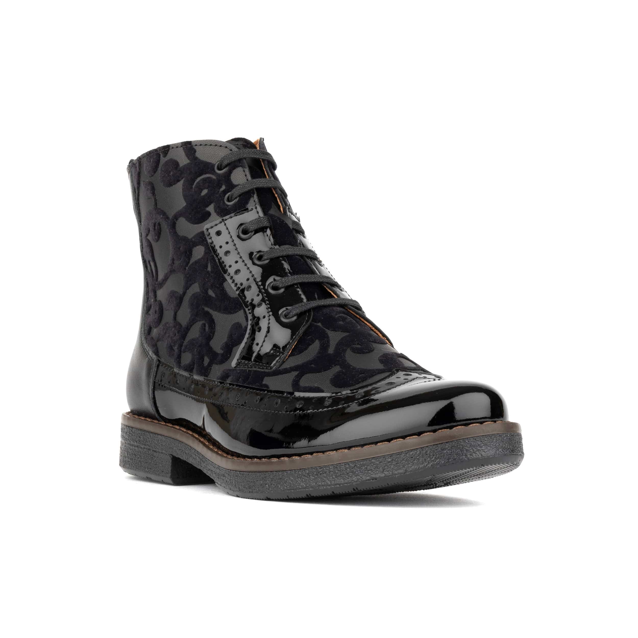 Hatter - Black Floral - Women's zip up and lace up ankle boot with brogue styling - Image 3