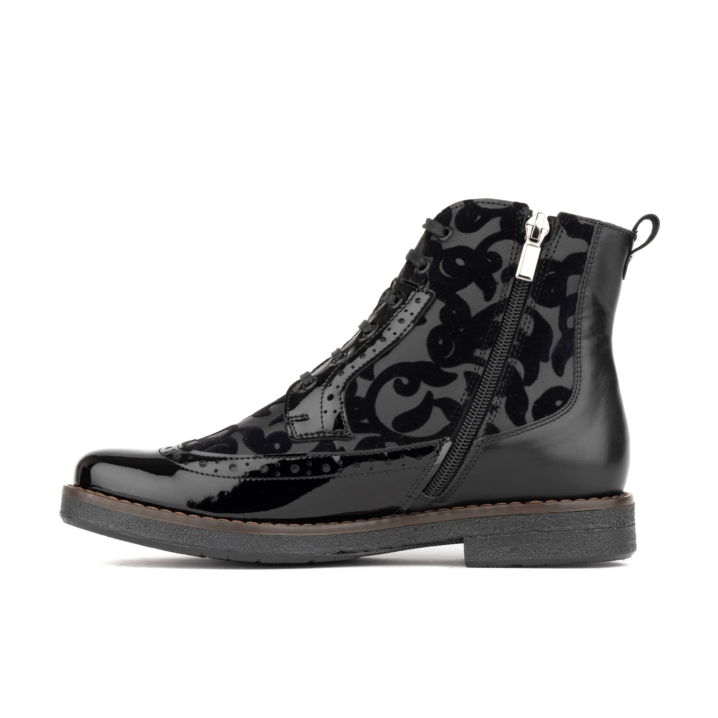 Hatter - Black Floral - Women's zip up and lace up ankle boot with brogue styling - Image 4