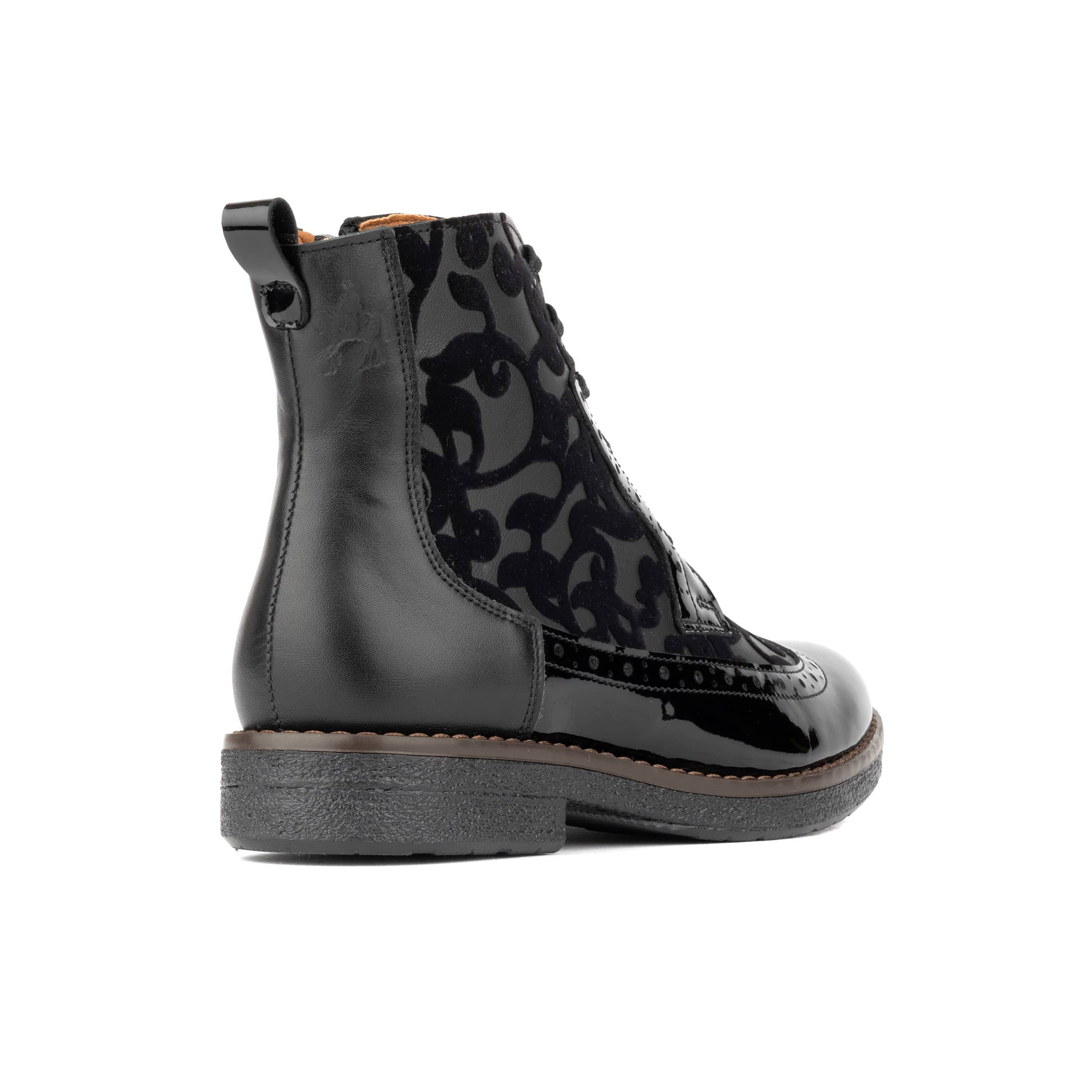 Hatter - Black Floral - Women's zip up and lace up ankle boot with brogue styling - Image 5