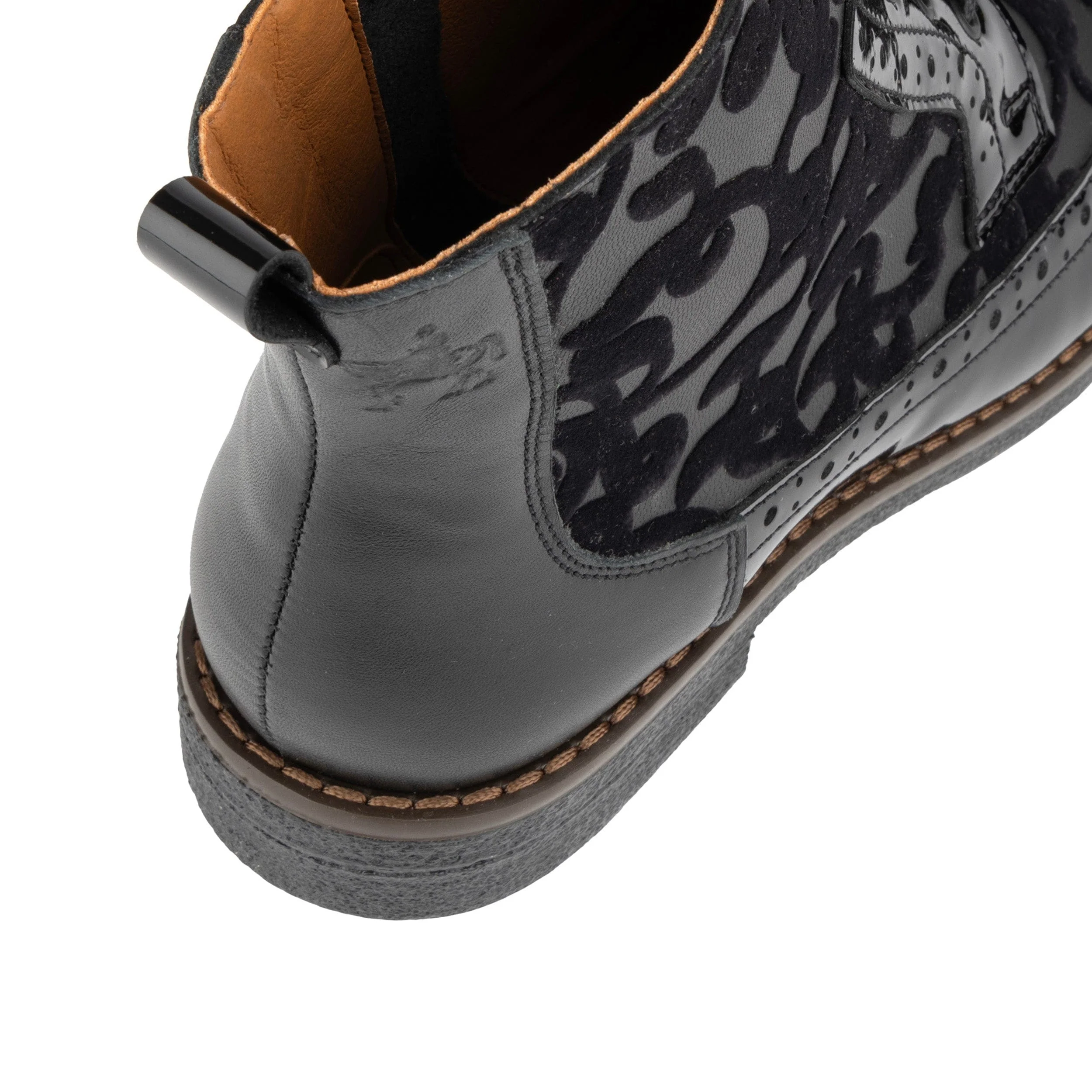 Hatter - Black Floral - Women's zip up and lace up ankle boot with brogue styling - Image 9