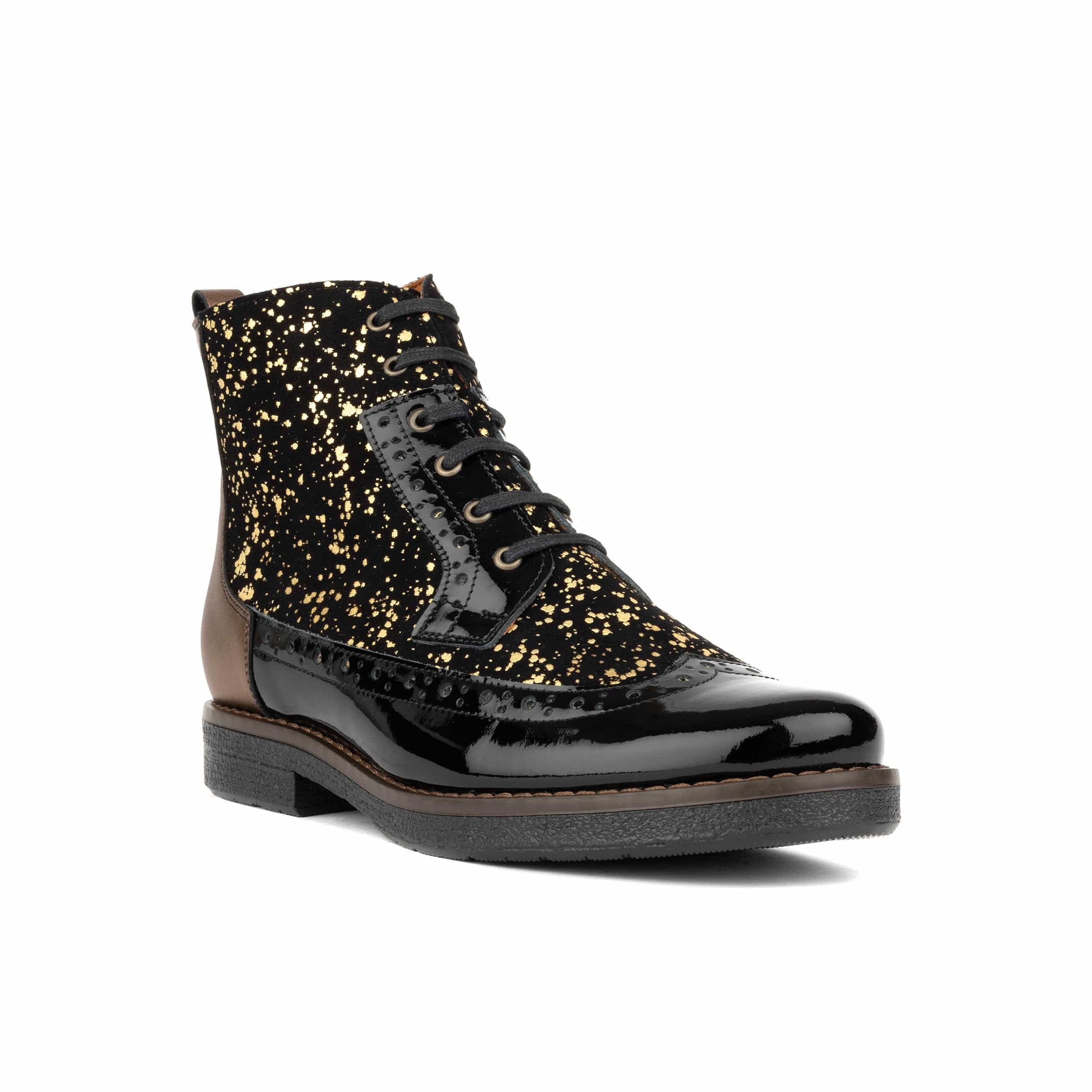 Hatter - Black Gold Drops - Women's Leather Ankle Lace-up Boot - Image 3