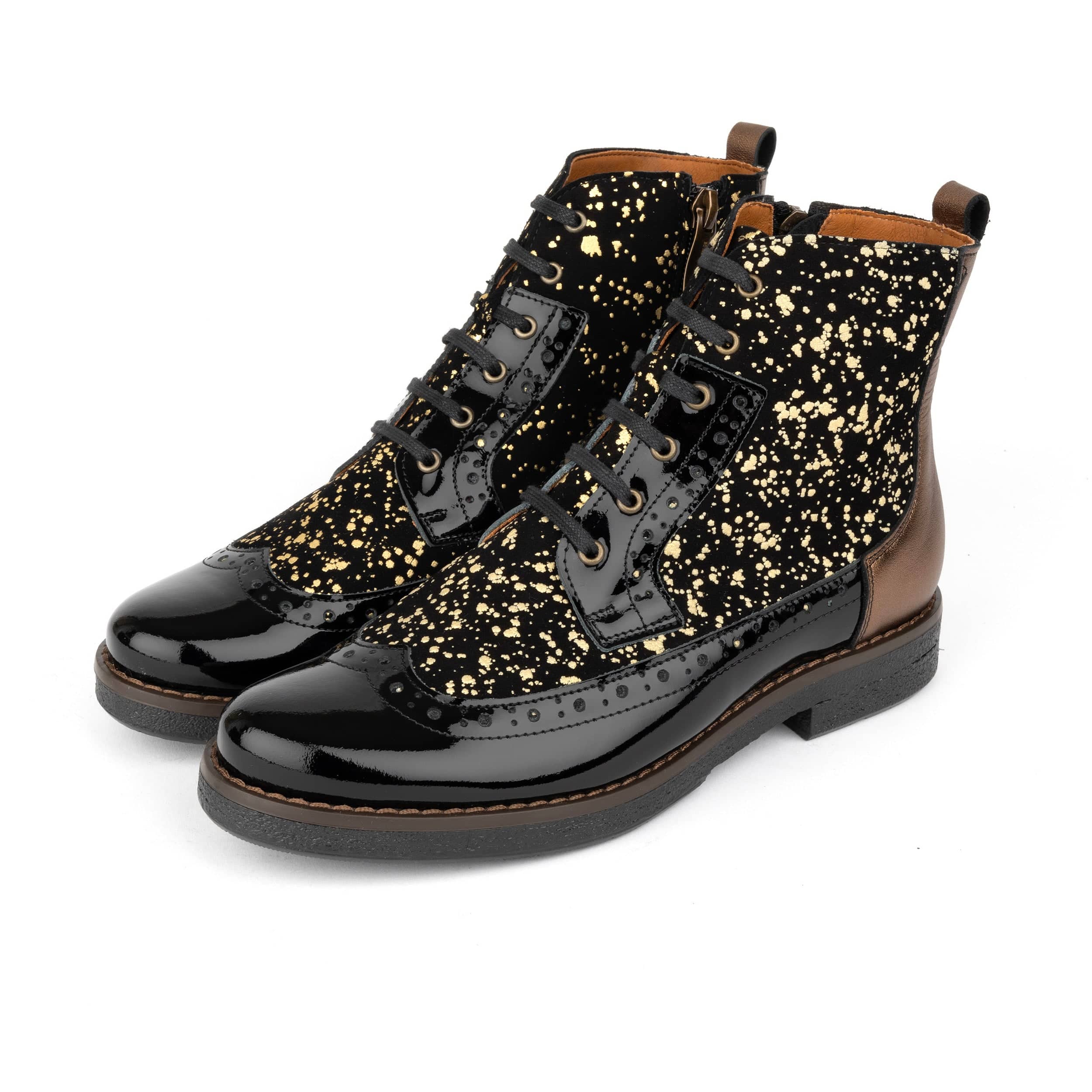Hatter - Black Gold Drops - Women's Leather Ankle Lace-up Boot - Image 8