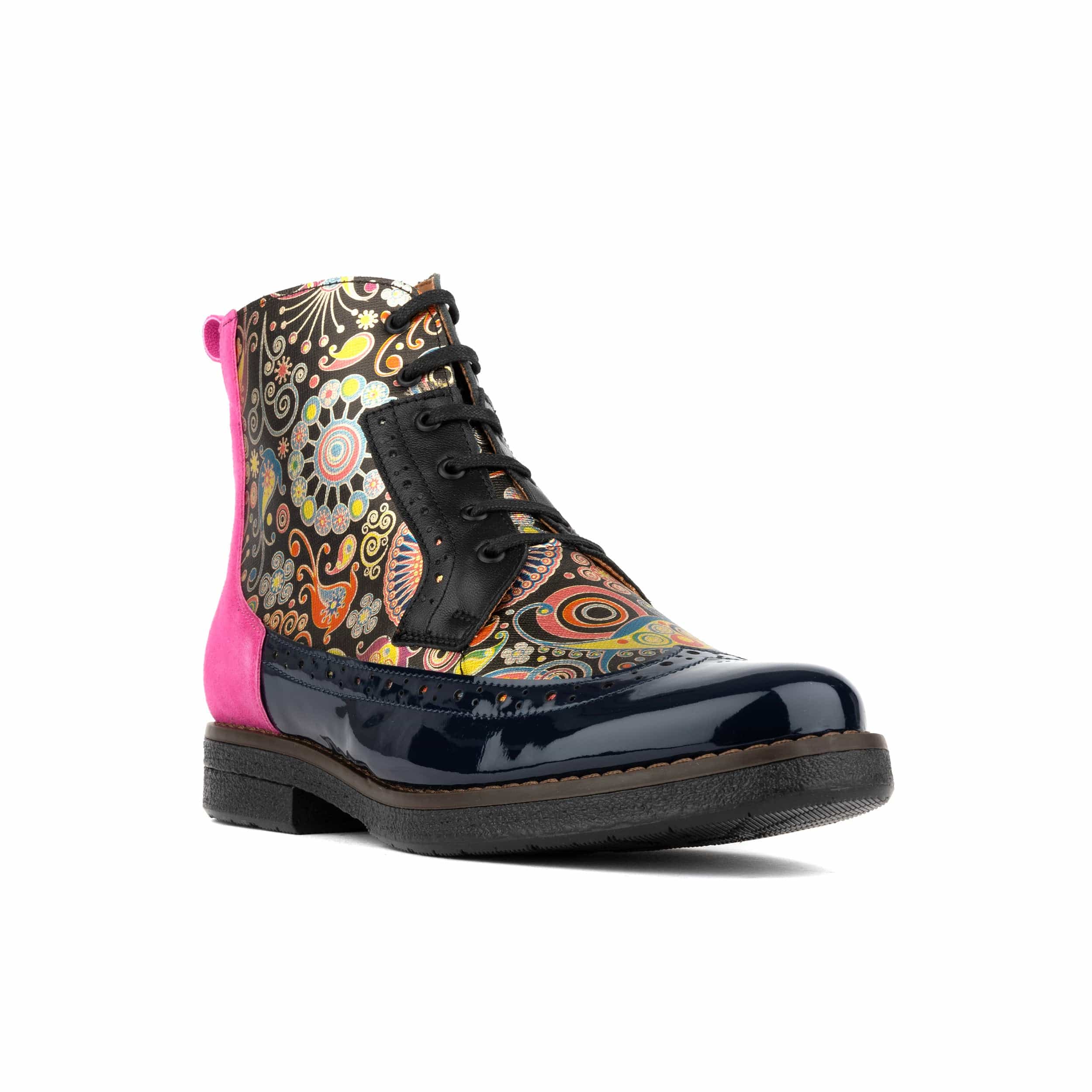 Hatter - Navy Pink - Women's higher ankle leather boot with brogue styling - Image 3
