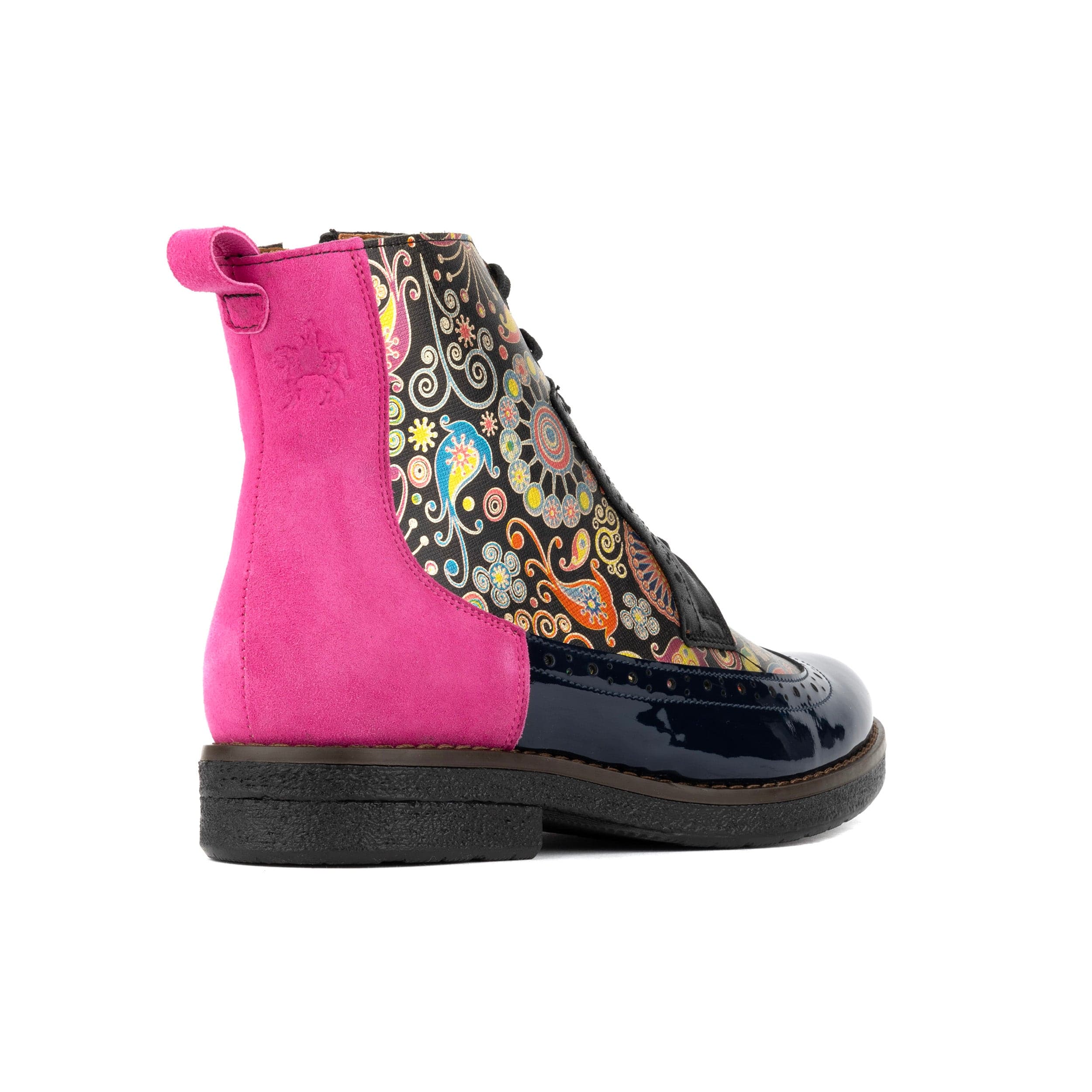Hatter - Navy Pink - Women's higher ankle leather boot with brogue styling - Image 4