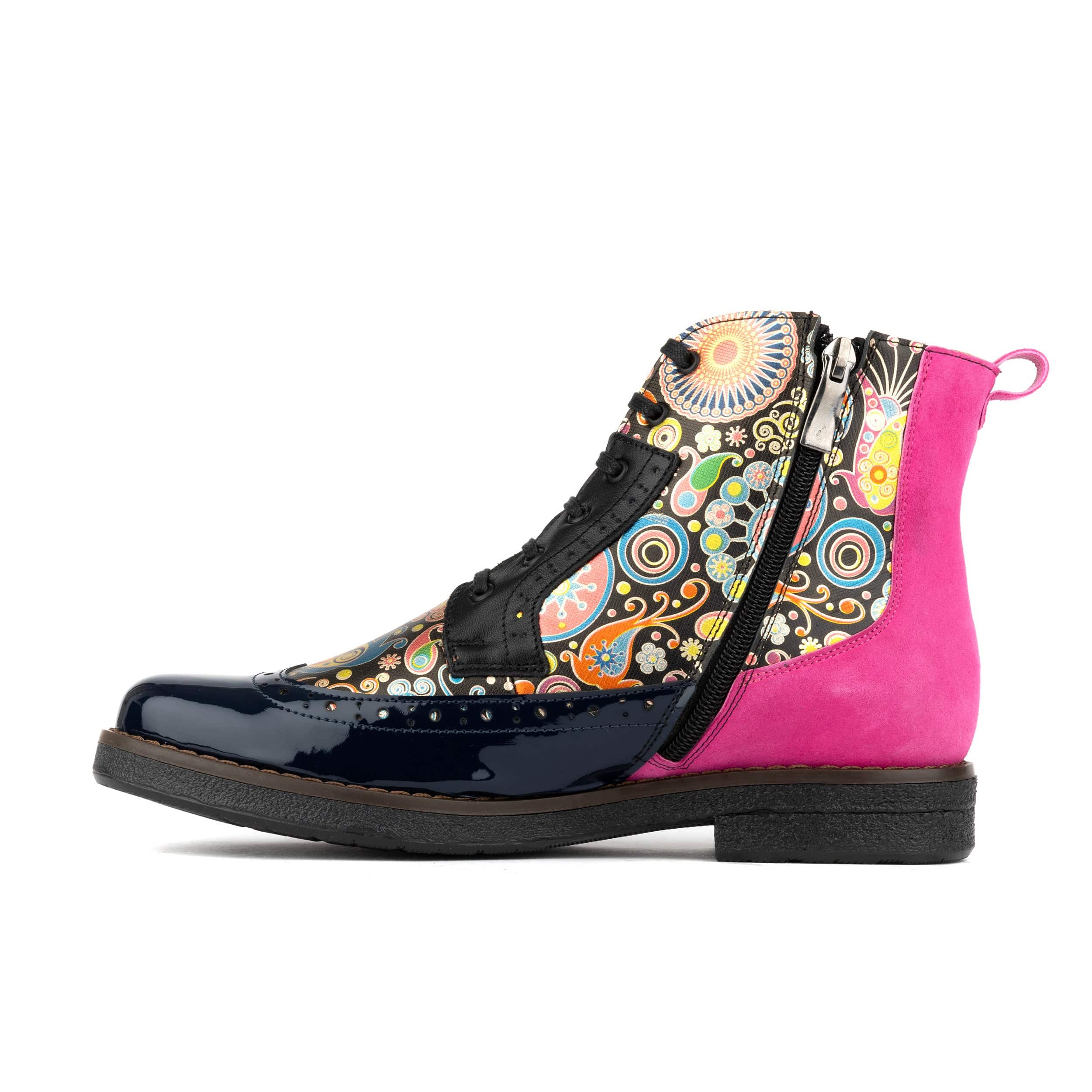 Hatter - Navy Pink - Women's higher ankle leather boot with brogue styling - Image 5