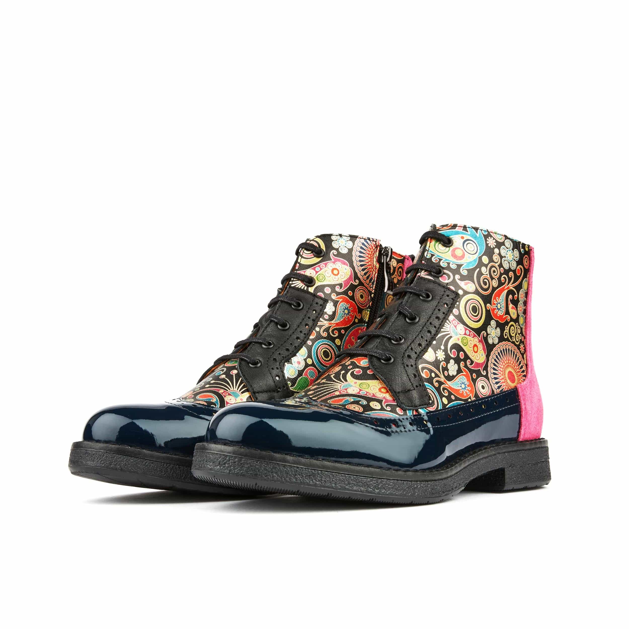 Hatter - Navy Pink - Women's higher ankle leather boot with brogue styling - Image 6