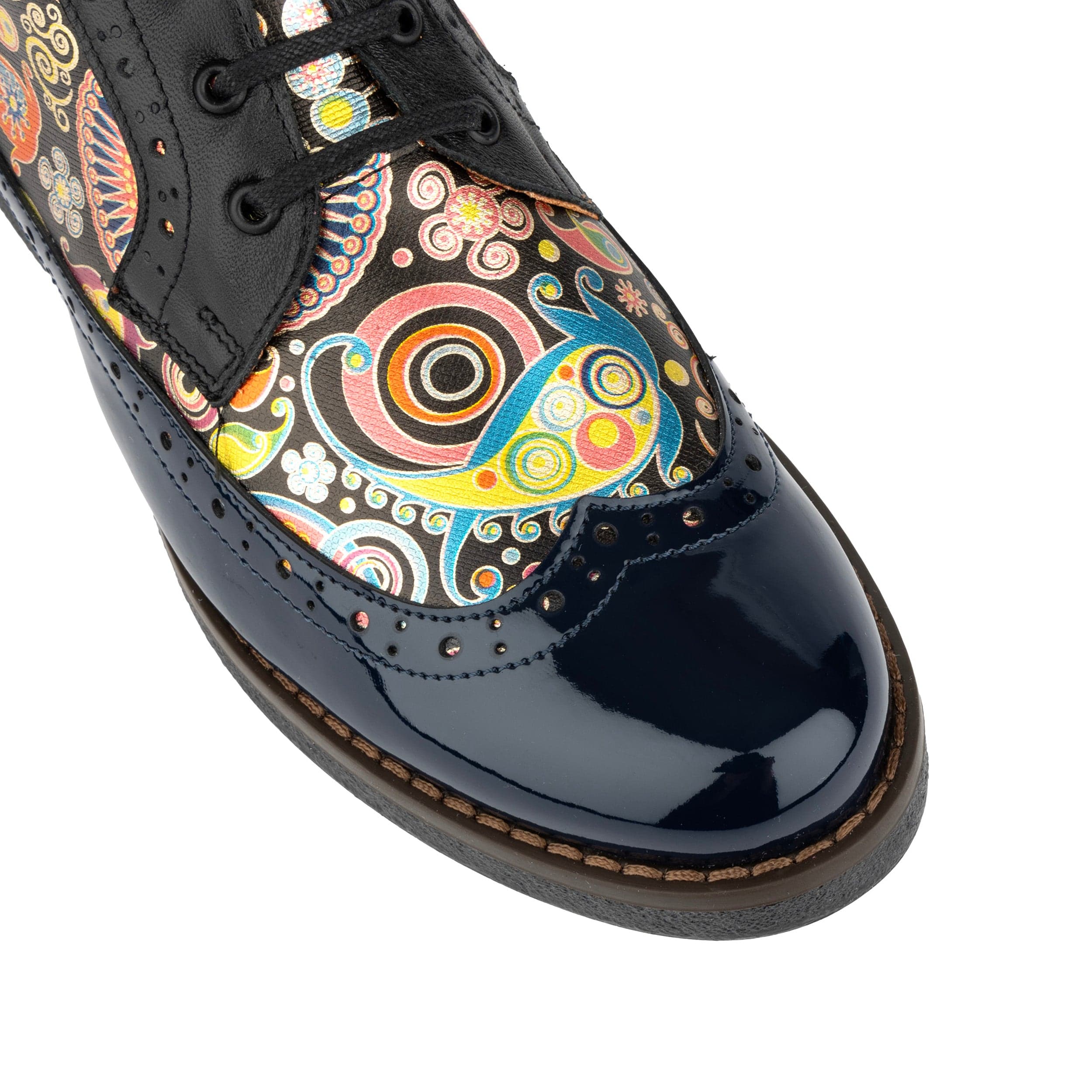 Hatter - Navy Pink - Women's higher ankle leather boot with brogue styling - Image 9