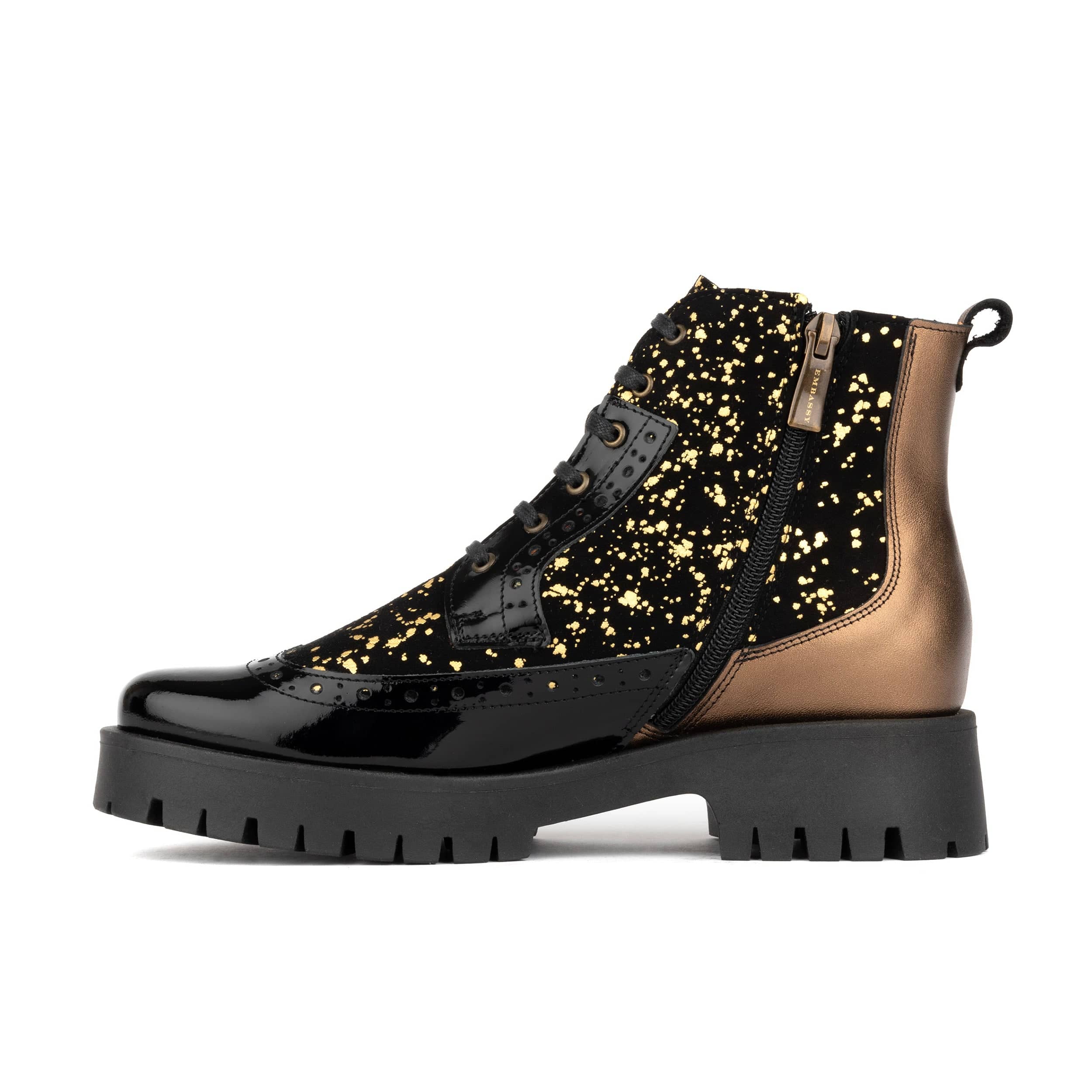 Hatter Platform - Black Gold Drops - Women's Leather Ankle Lace-up Boot with cleated platform sole - Image 3