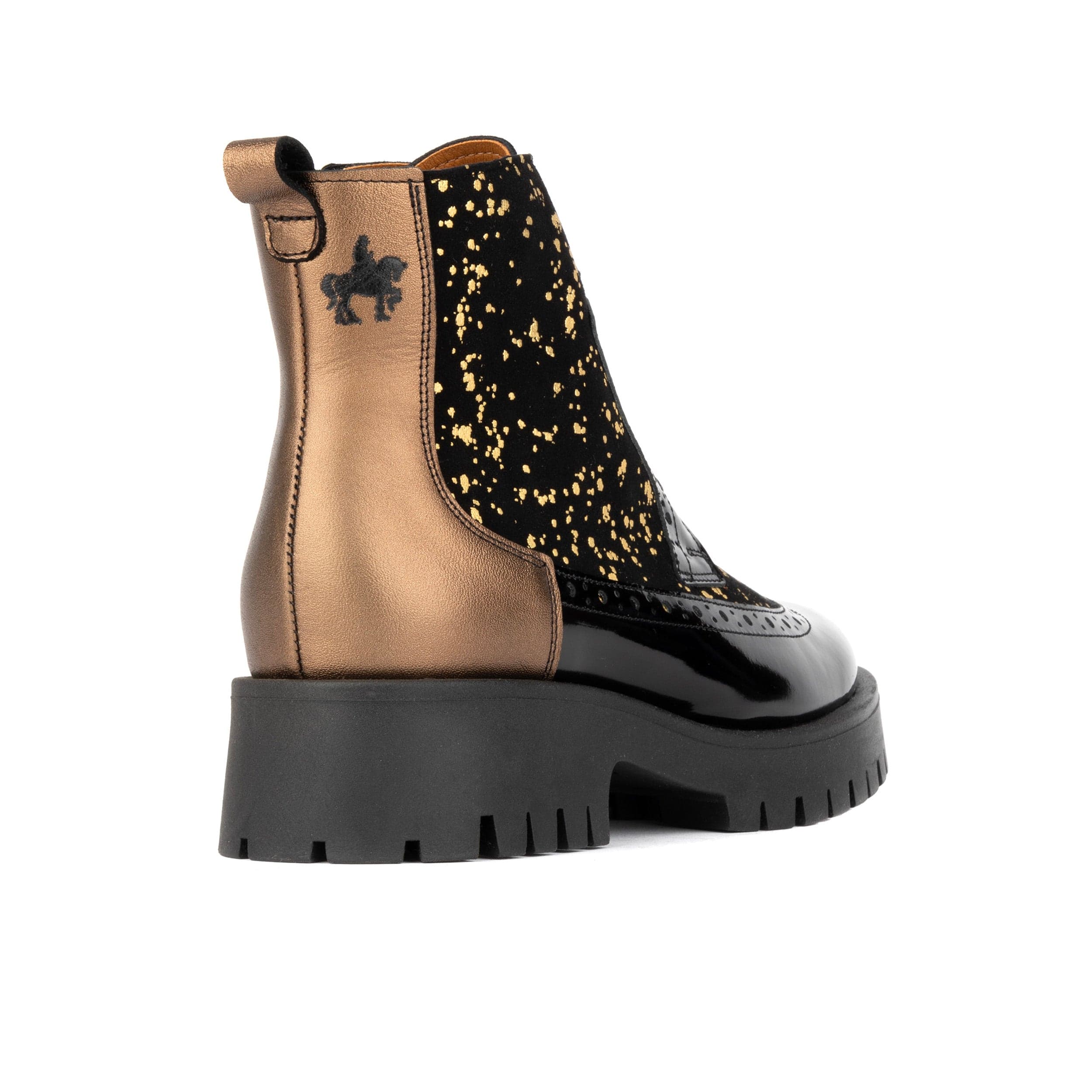 Hatter Platform - Black Gold Drops - Women's Leather Ankle Lace-up Boot with cleated platform sole - Image 4
