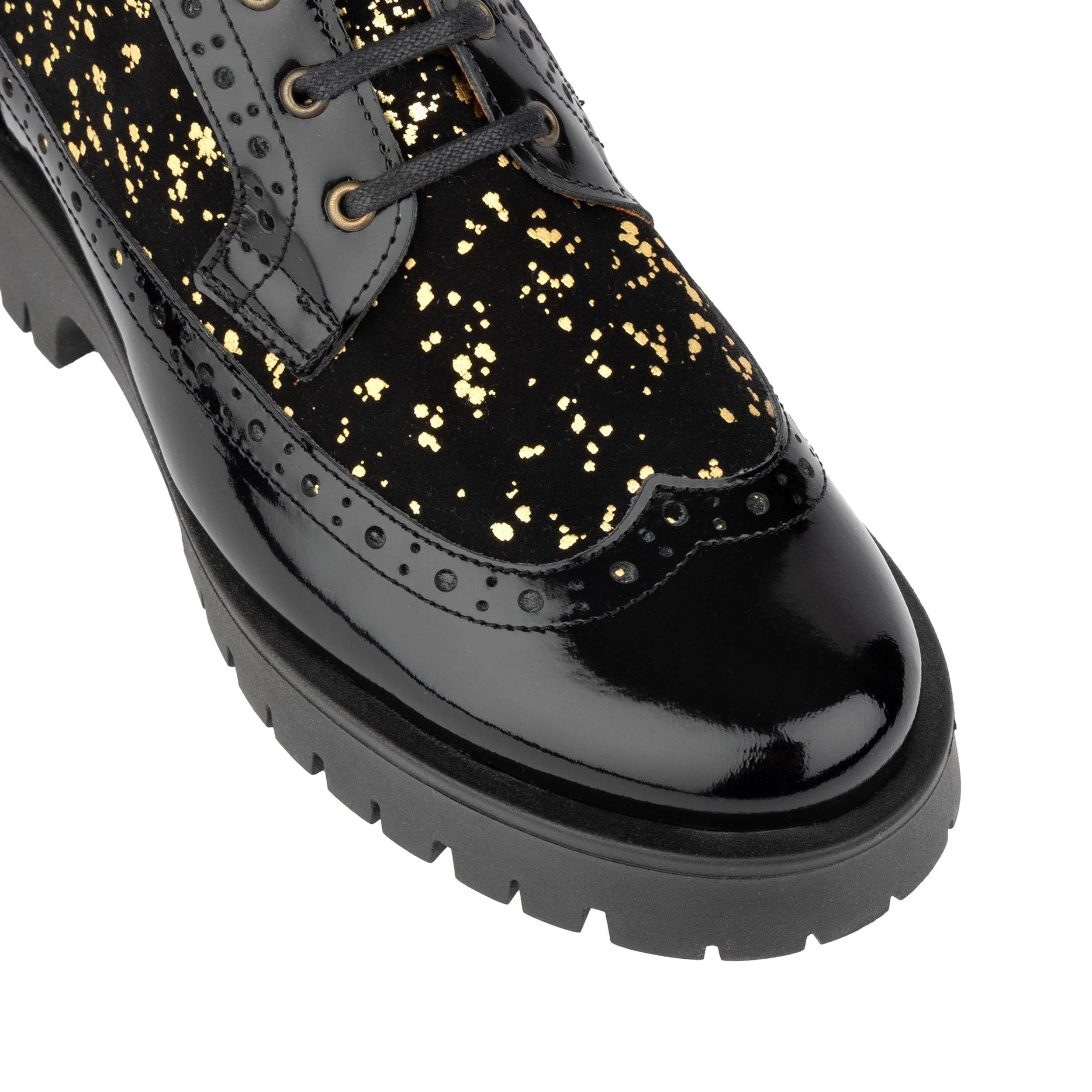 Hatter Platform - Black Gold Drops - Women's Leather Ankle Lace-up Boot with cleated platform sole - Image 7
