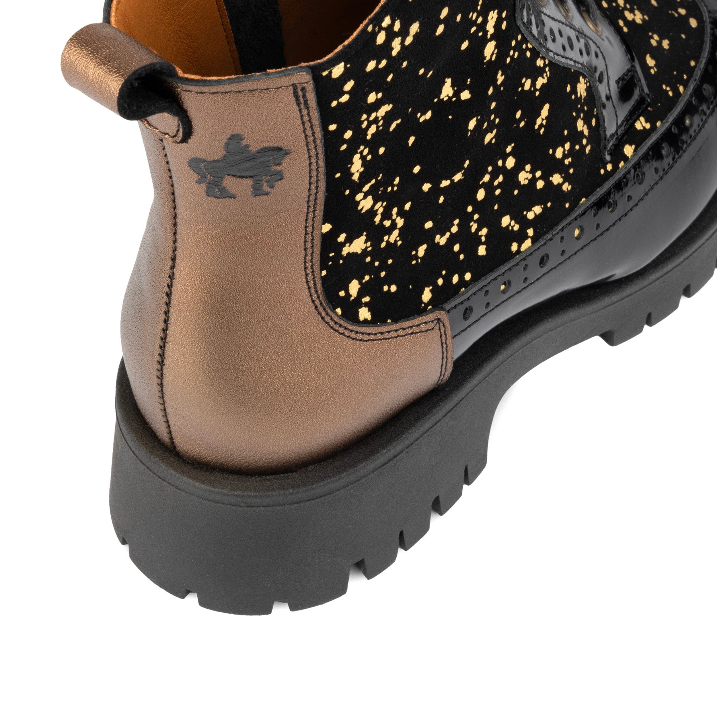 Hatter Platform - Black Gold Drops - Women's Leather Ankle Lace-up Boot with cleated platform sole - Image 8