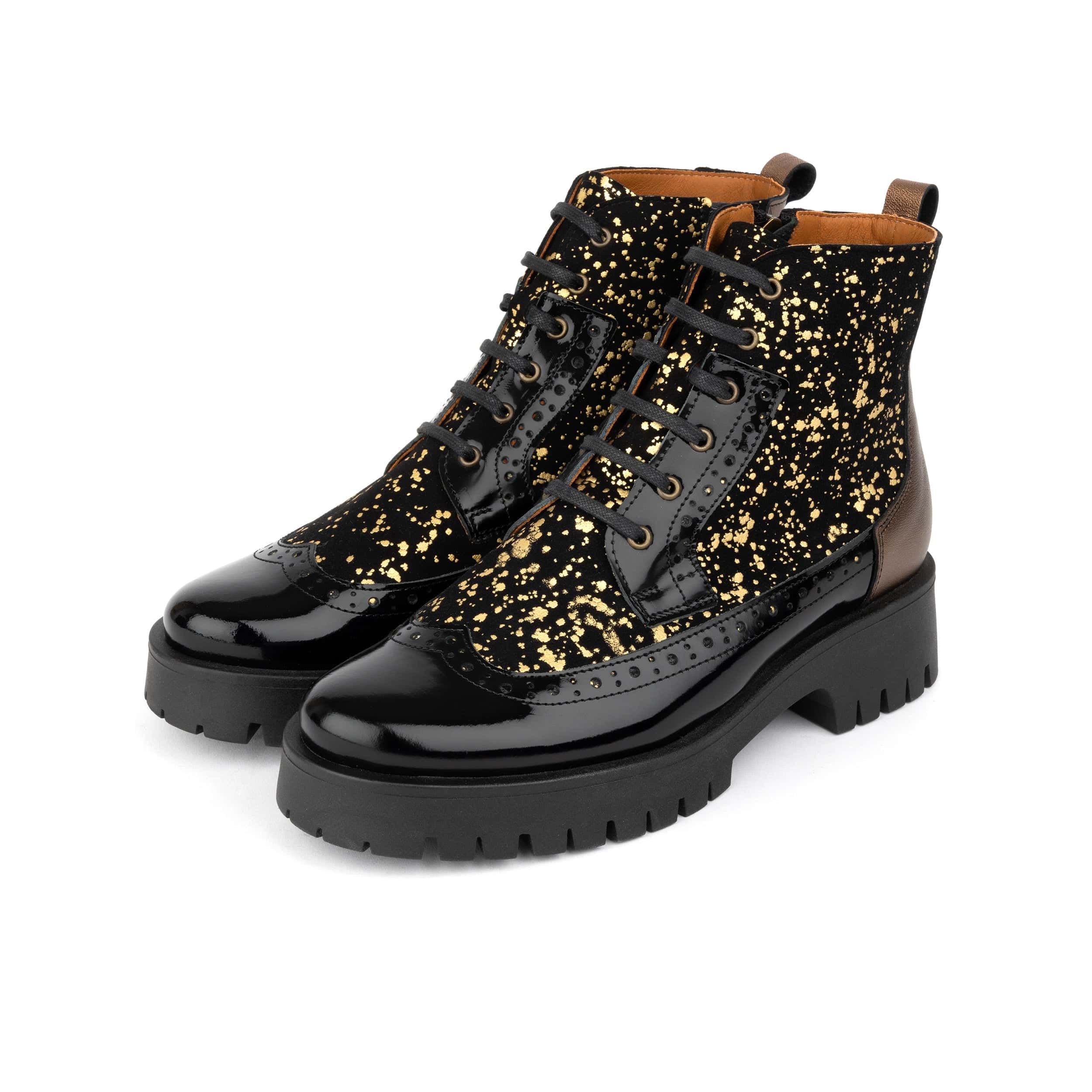 Hatter Platform - Black Gold Drops - Women's Leather Ankle Lace-up Boot with cleated platform sole - Image 9
