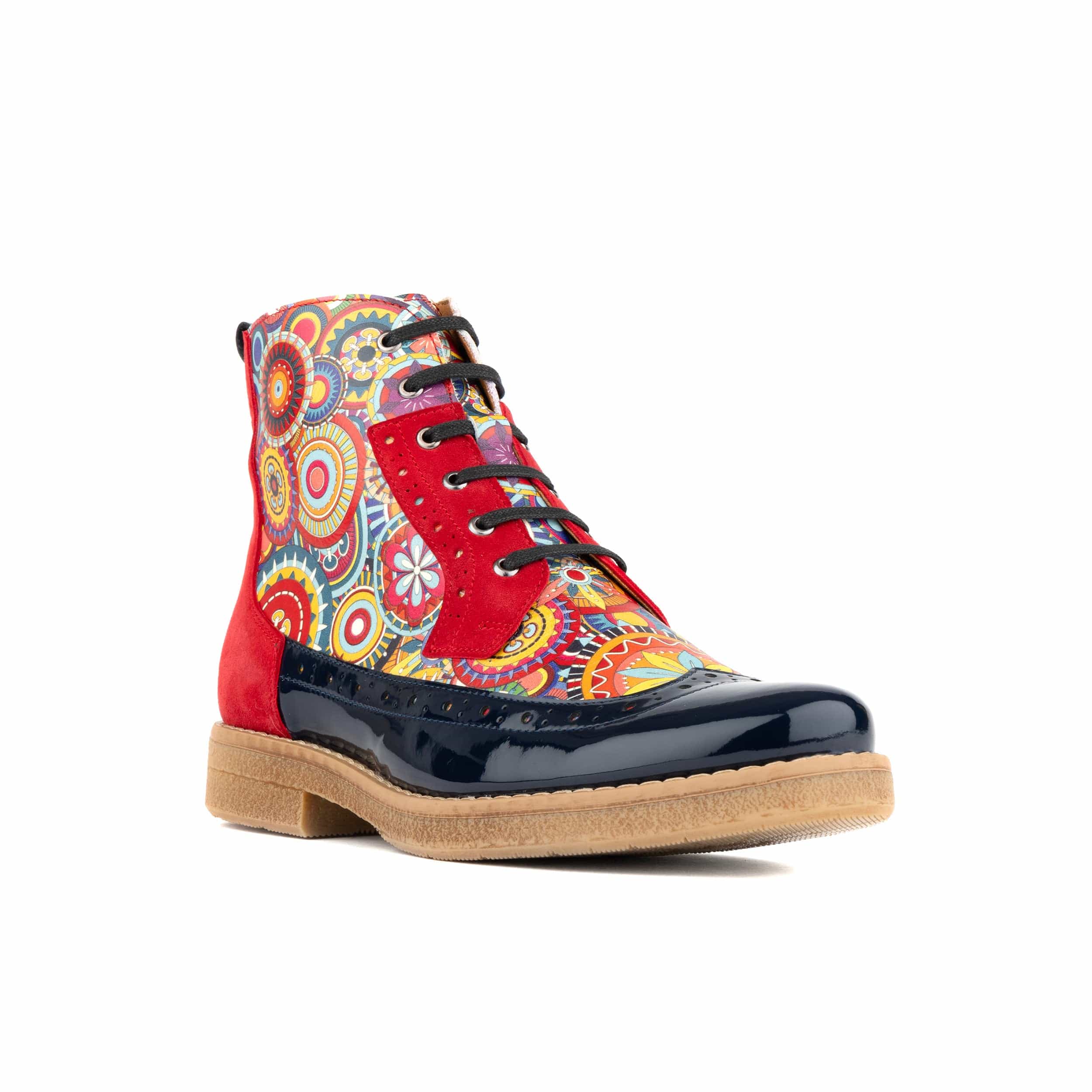 Hatter - Red Navy - Women's leather ankle boot with laces and zip - Image 3