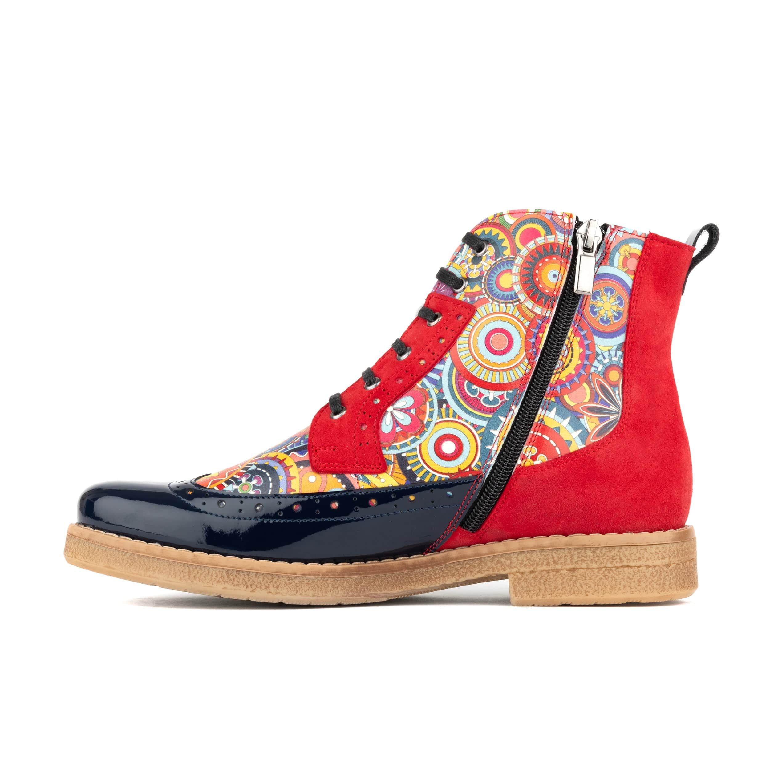 Hatter - Red Navy - Women's leather ankle boot with laces and zip - Image 4