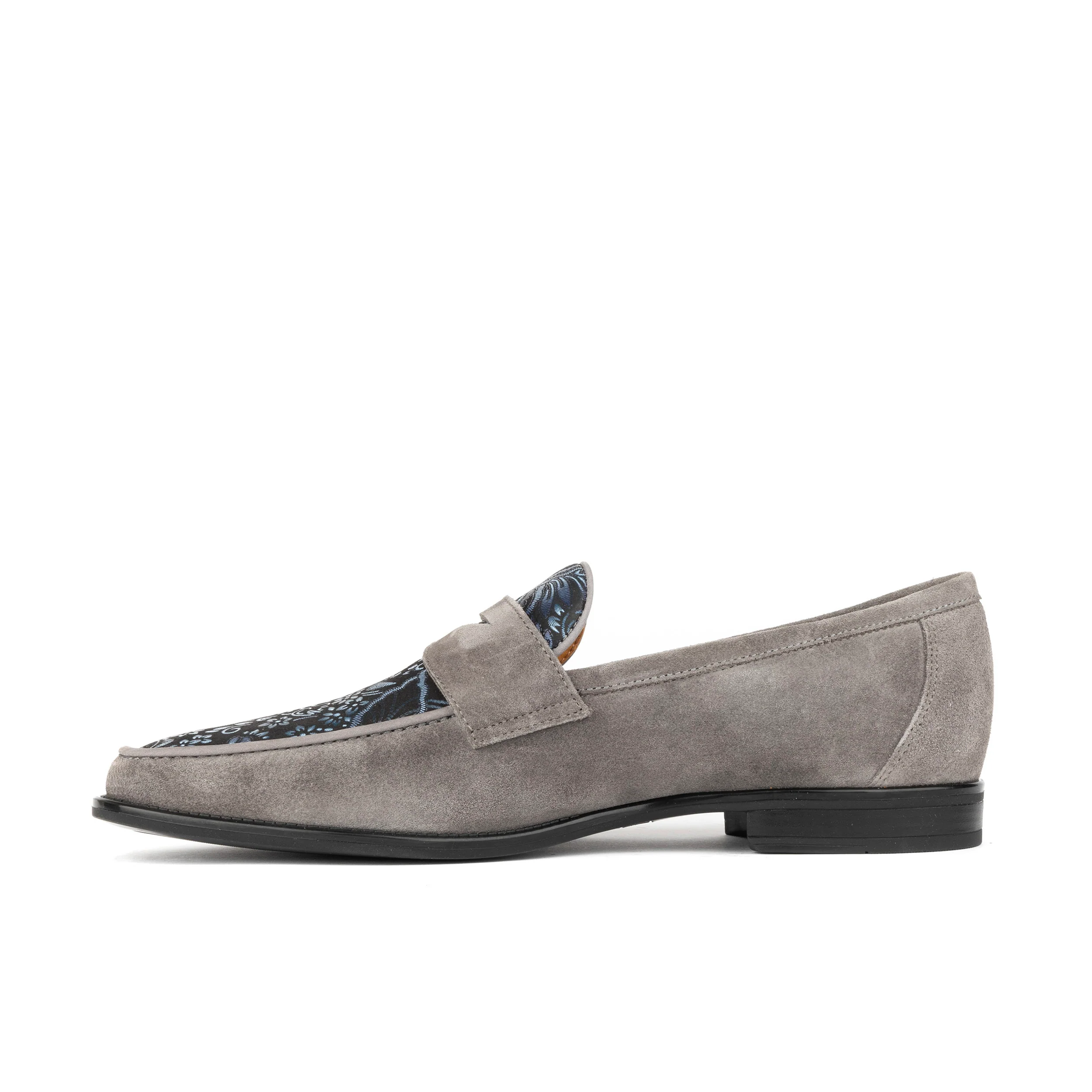 Henry - Light Grey & Paisley - Men's Suede Loafer - Image 3
