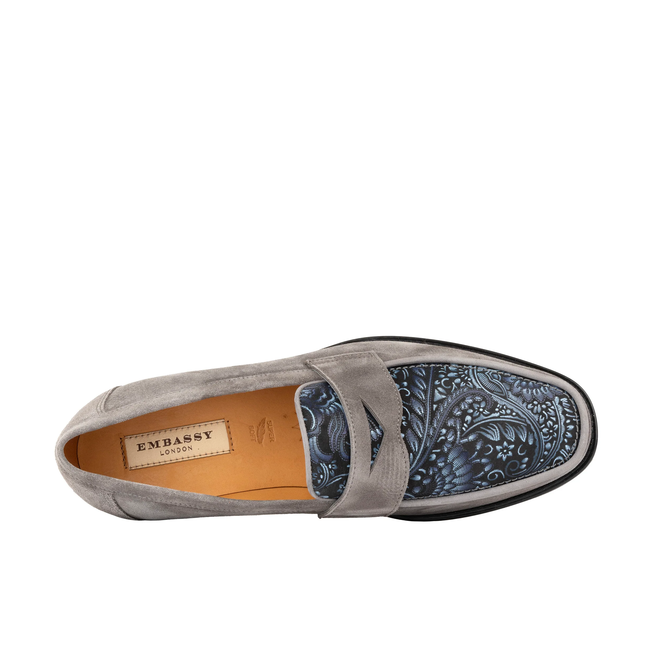 Henry - Light Grey & Paisley - Men's Suede Loafer - Image 6