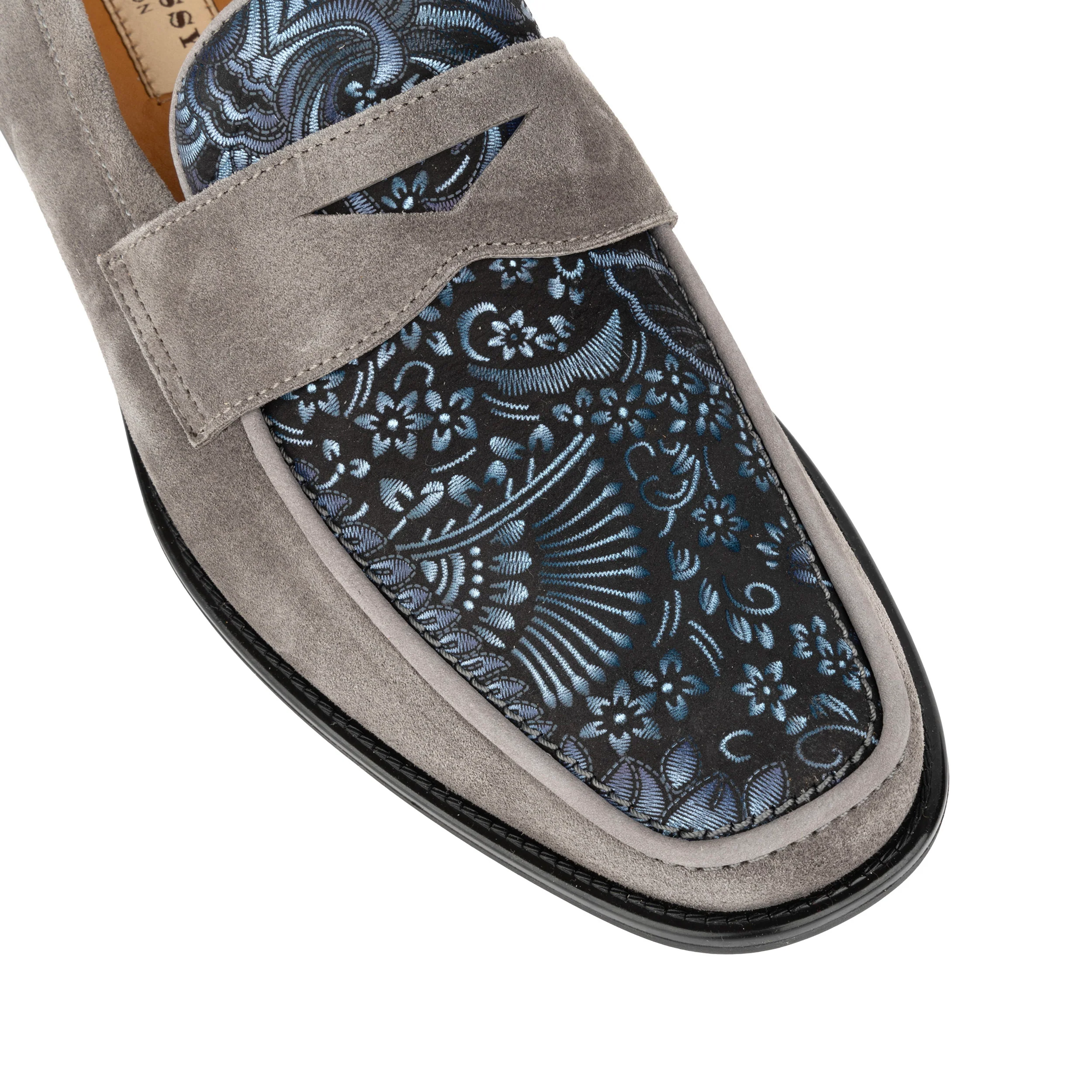 Henry - Light Grey & Paisley - Men's Suede Loafer - Image 7