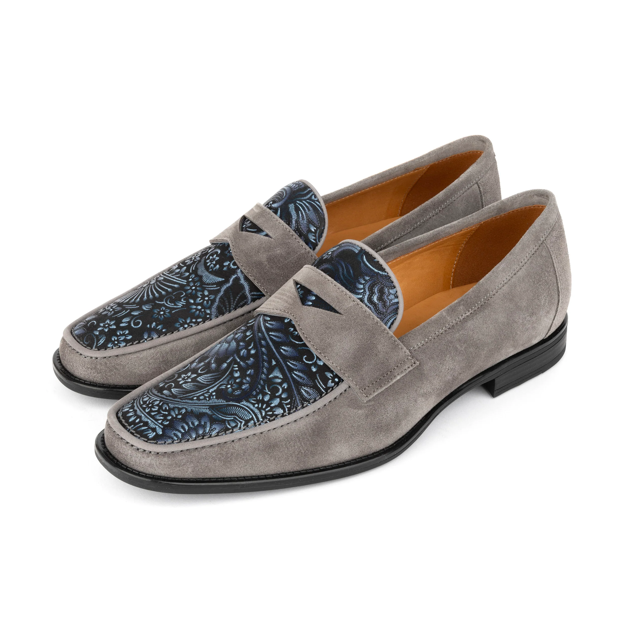 Henry - Light Grey & Paisley - Men's Suede Loafer - Image 9