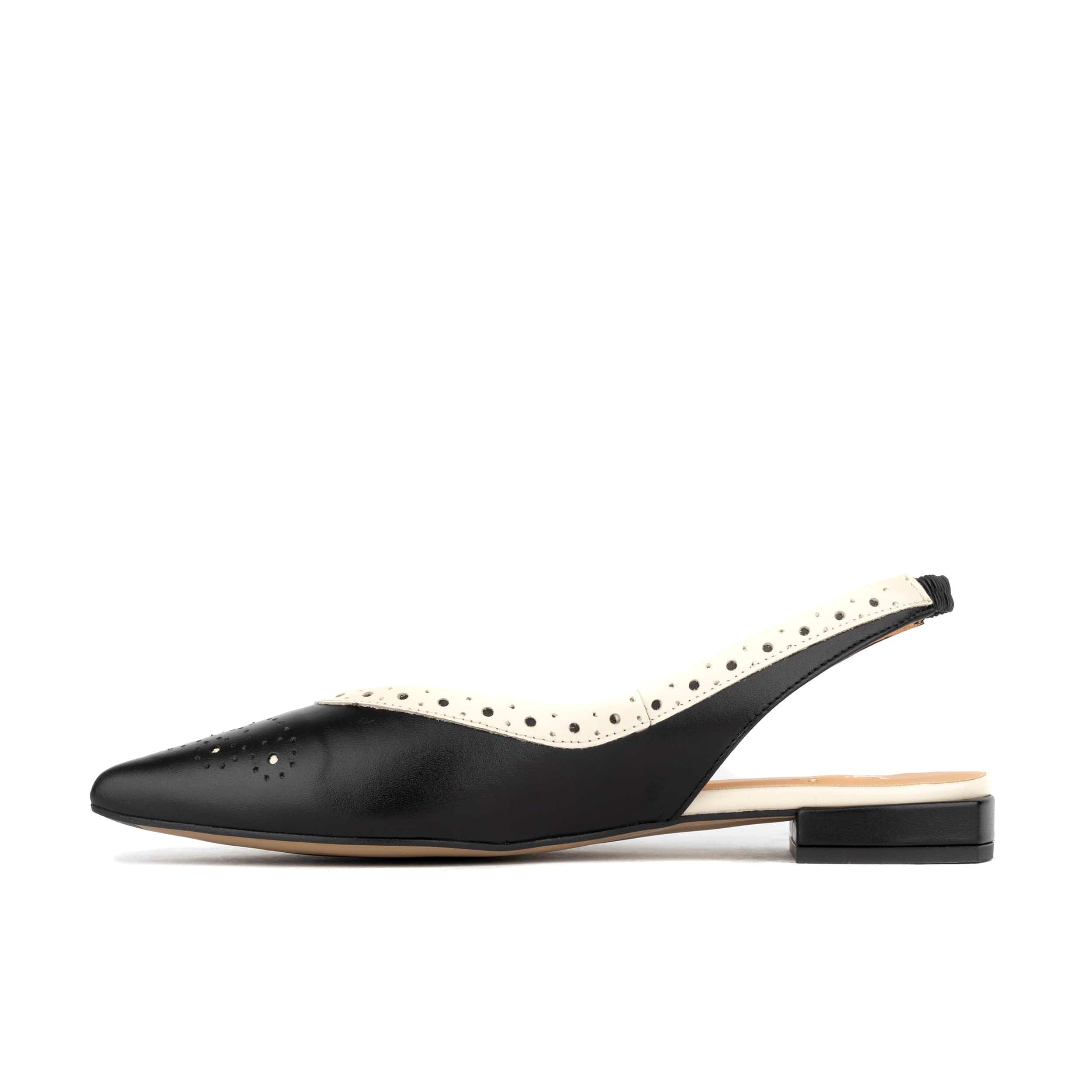 Holly - Black & Cream - Women's Leather Flat Slingback - Image 3