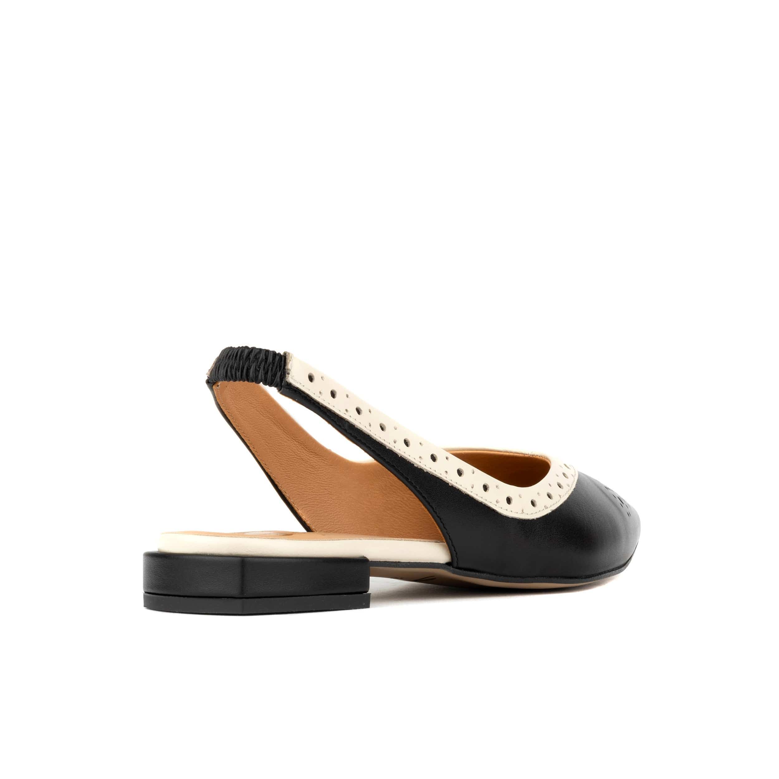 Holly - Black & Cream - Women's Leather Flat Slingback - Image 4