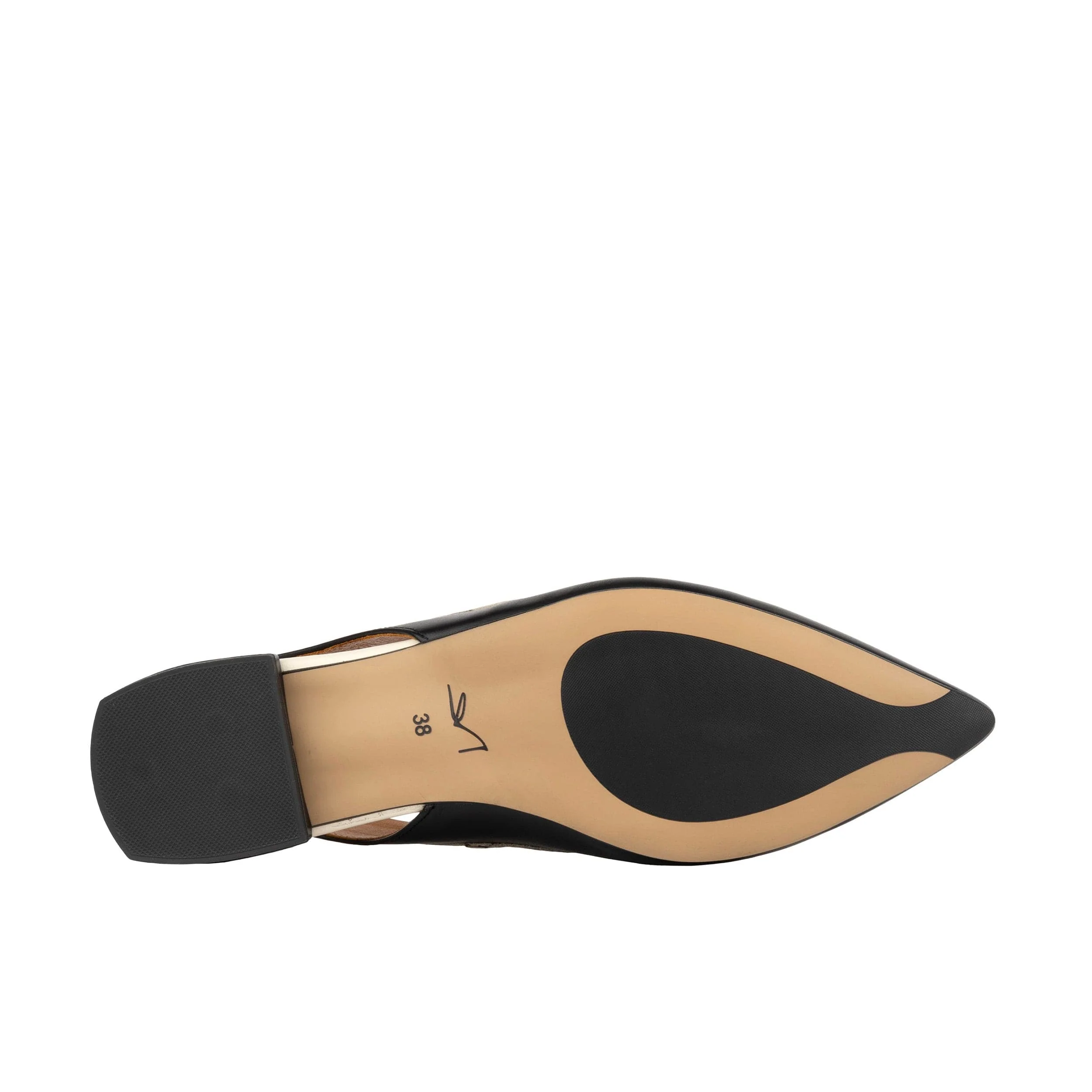 Holly - Black & Cream - Women's Leather Flat Slingback - Image 5