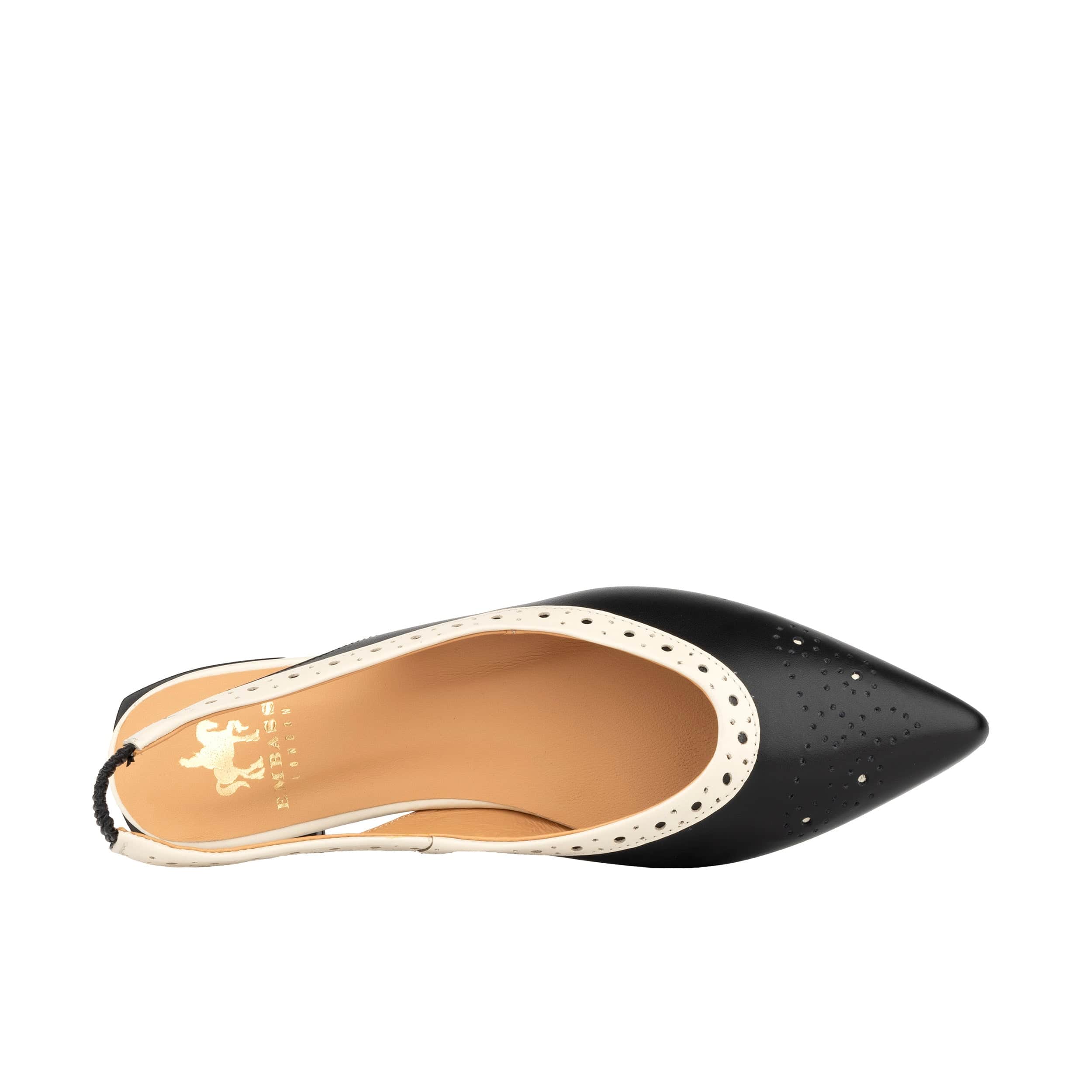 Holly - Black & Cream - Women's Leather Flat Slingback - Image 6