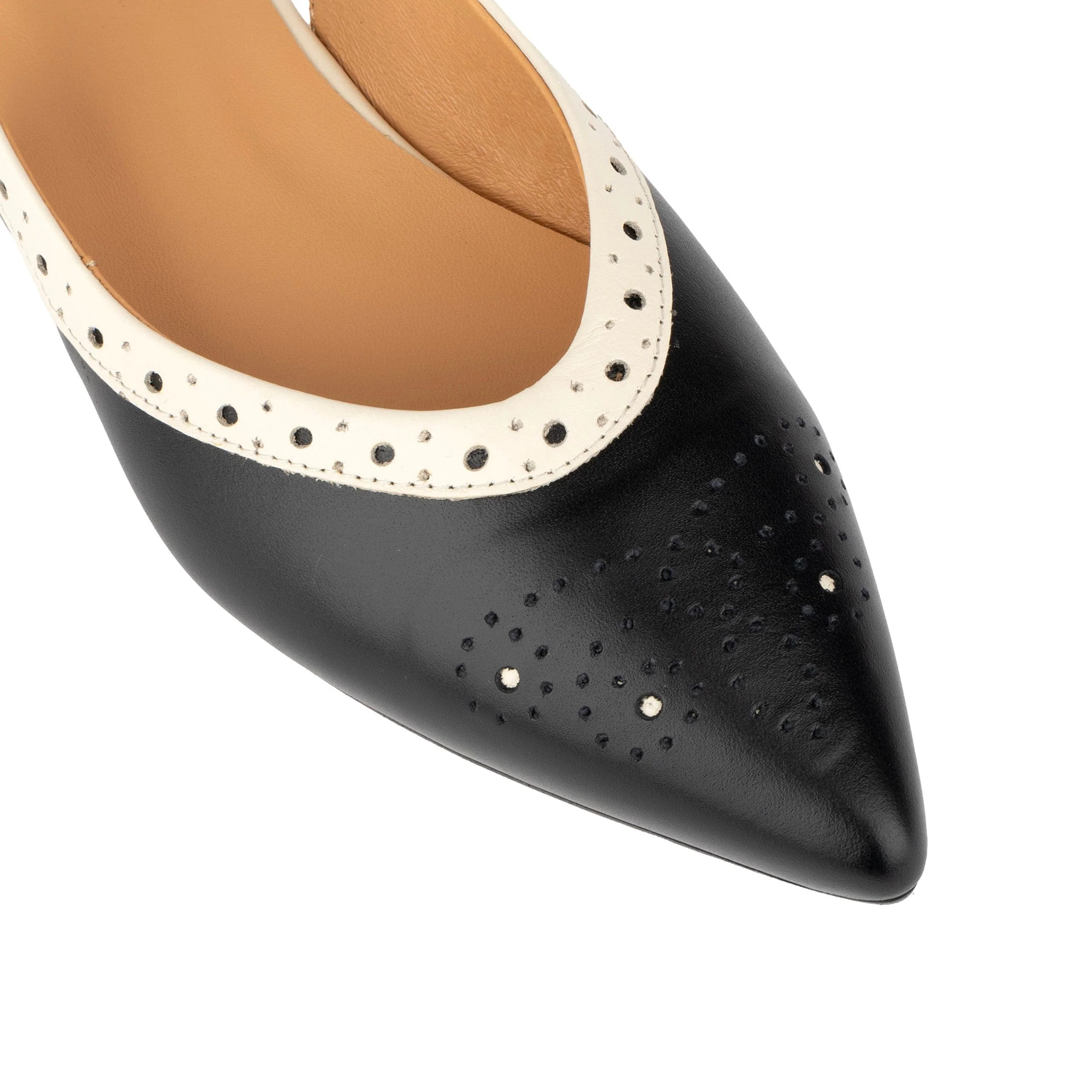 Holly - Black & Cream - Women's Leather Flat Slingback - Image 7