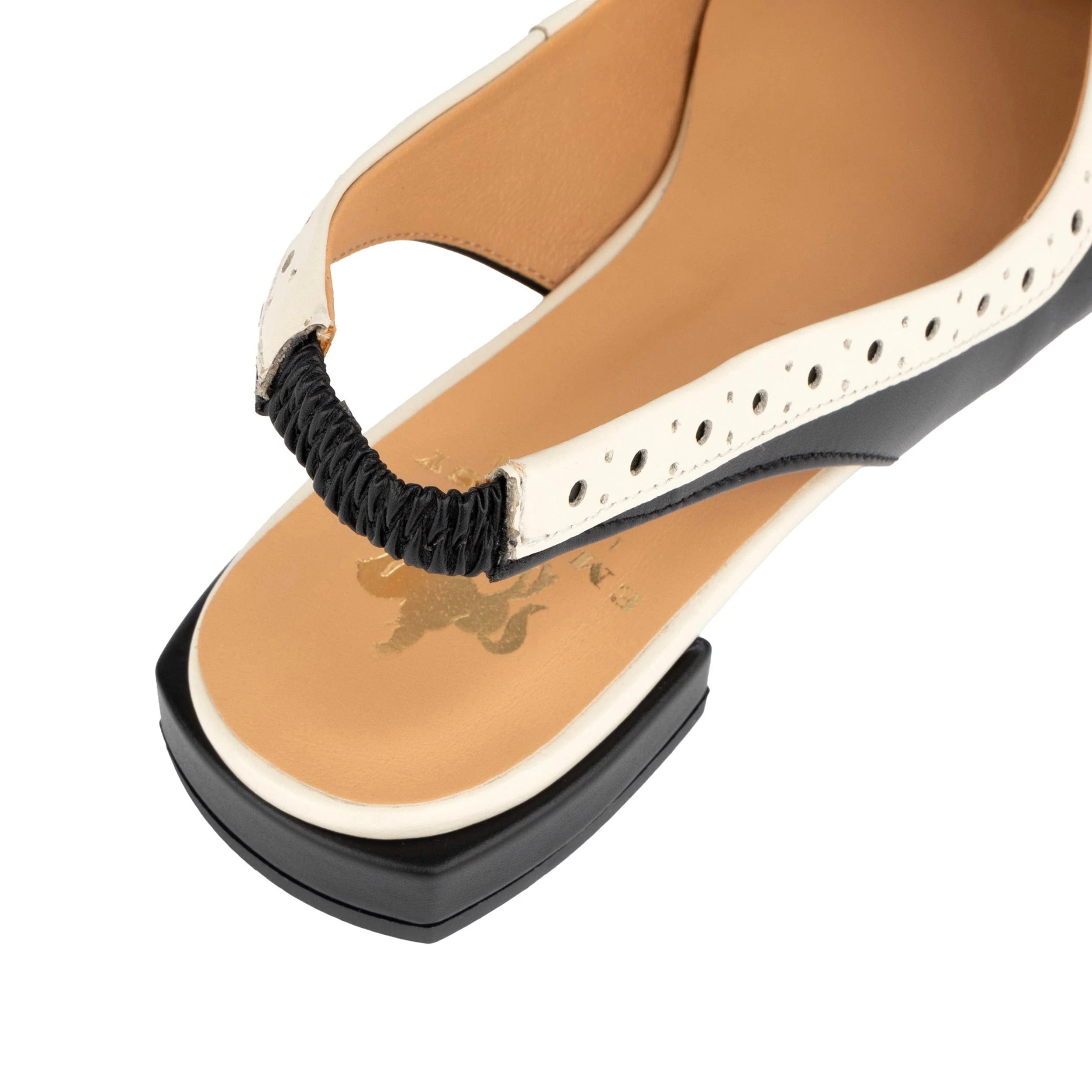 Holly - Black & Cream - Women's Leather Flat Slingback - Image 8