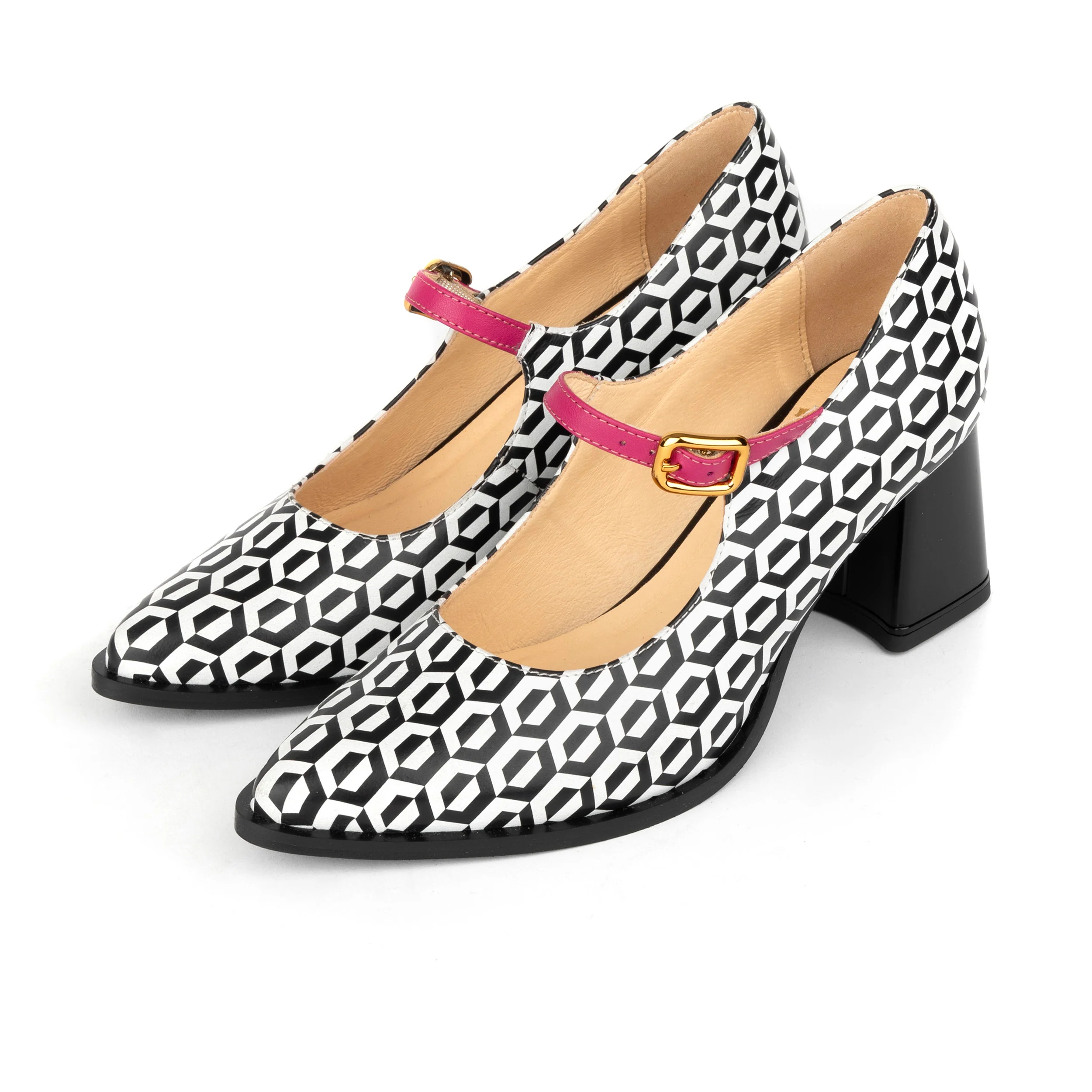 Hyde - Pink & Hexa Print - Women's Leather Mary Jane Pump - Image 10
