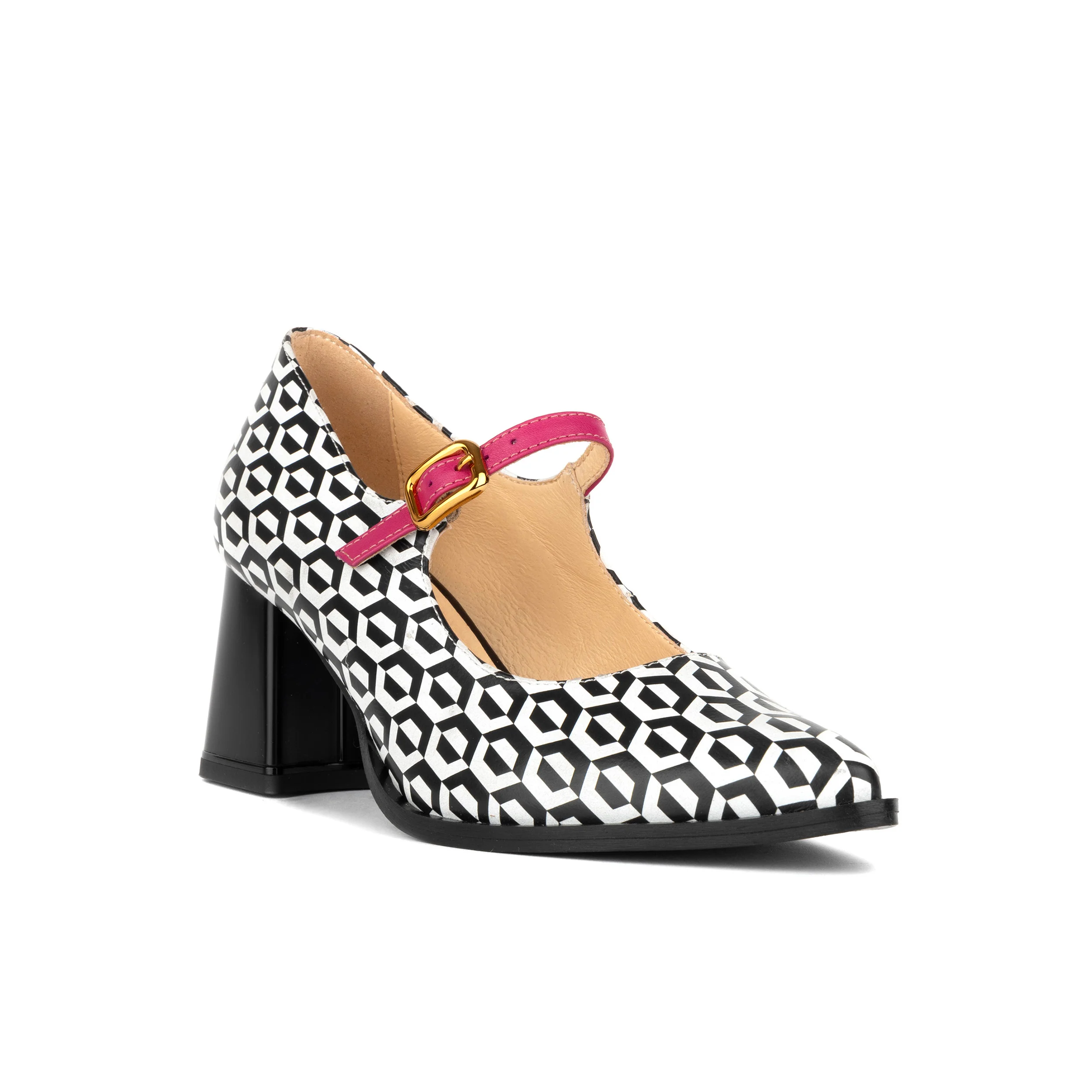 Hyde - Pink & Hexa Print - Women's Leather Mary Jane Pump - Image 3